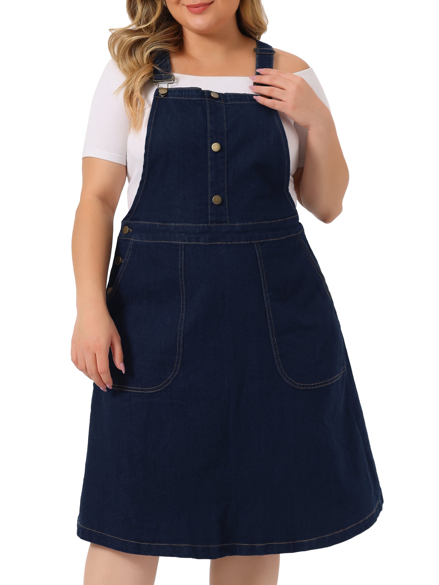 Women's Plus Size Denim Overall Dress Summer Suspender Straps Adjustable Jeans Bib Skirt