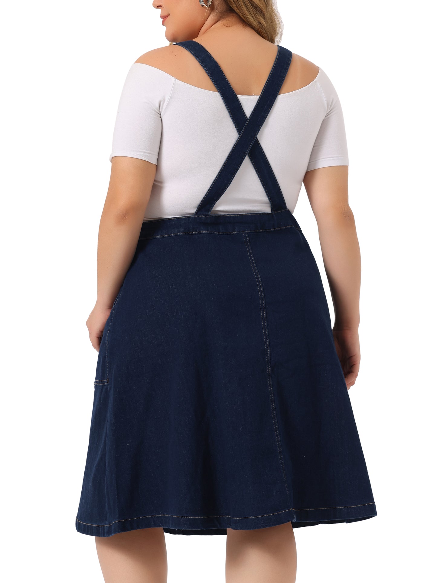 Women's Plus Size Denim Overall Dress Summer Suspender Straps Adjustable Jeans Bib Skirt