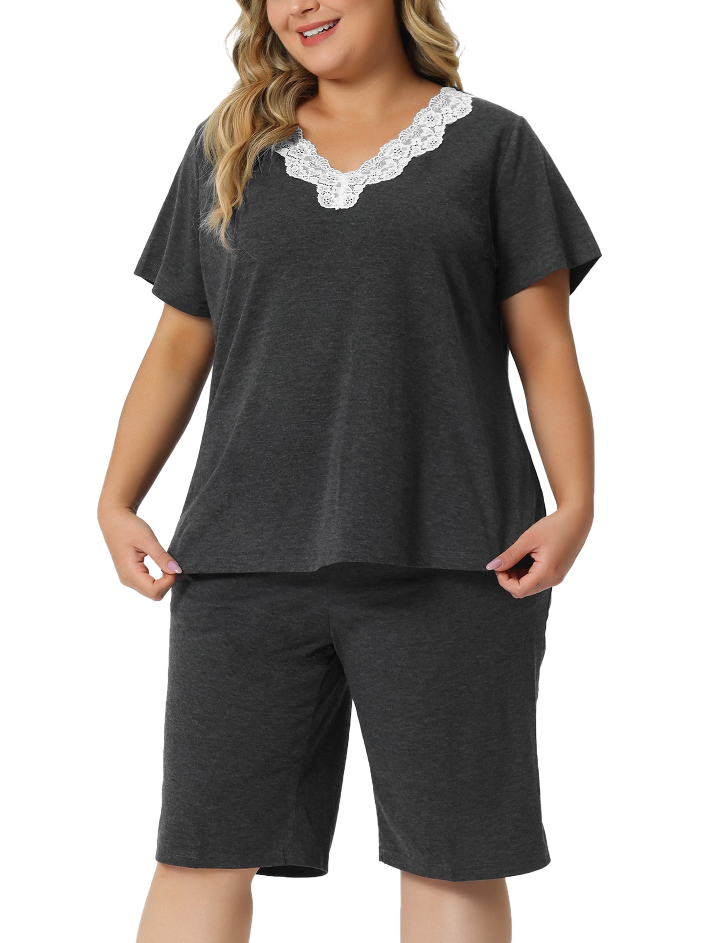 Women Plus Size Pajamas Set Short Sleeve Top and Pants Sleepwear Pajamas Lounge Set