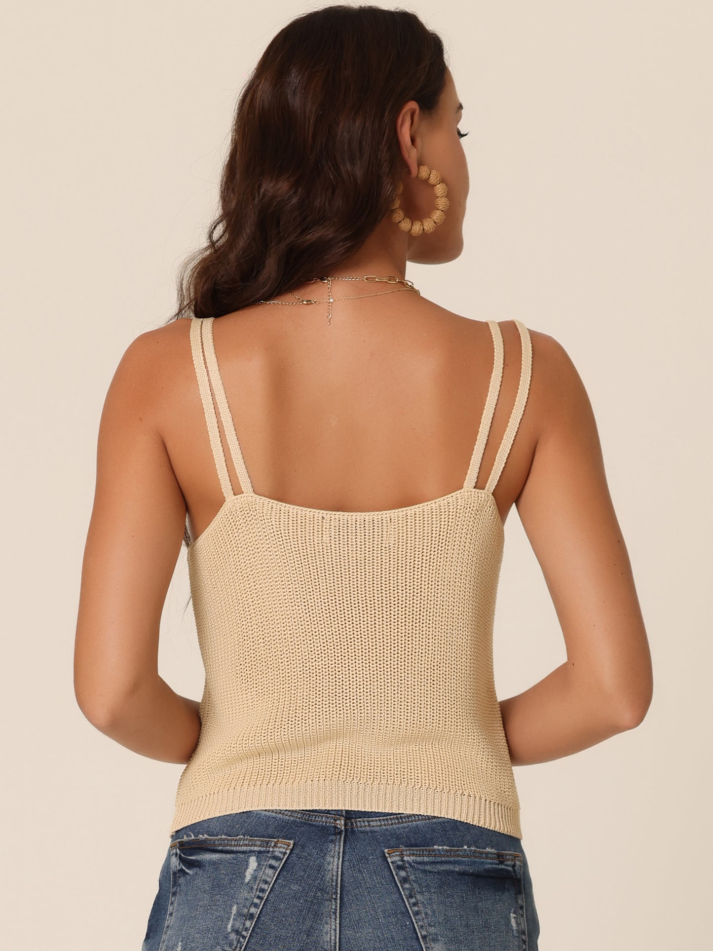 Women's Summer Spaghetti Strap Camisole Tops Sleeveless Ribbed Knit Tank Top