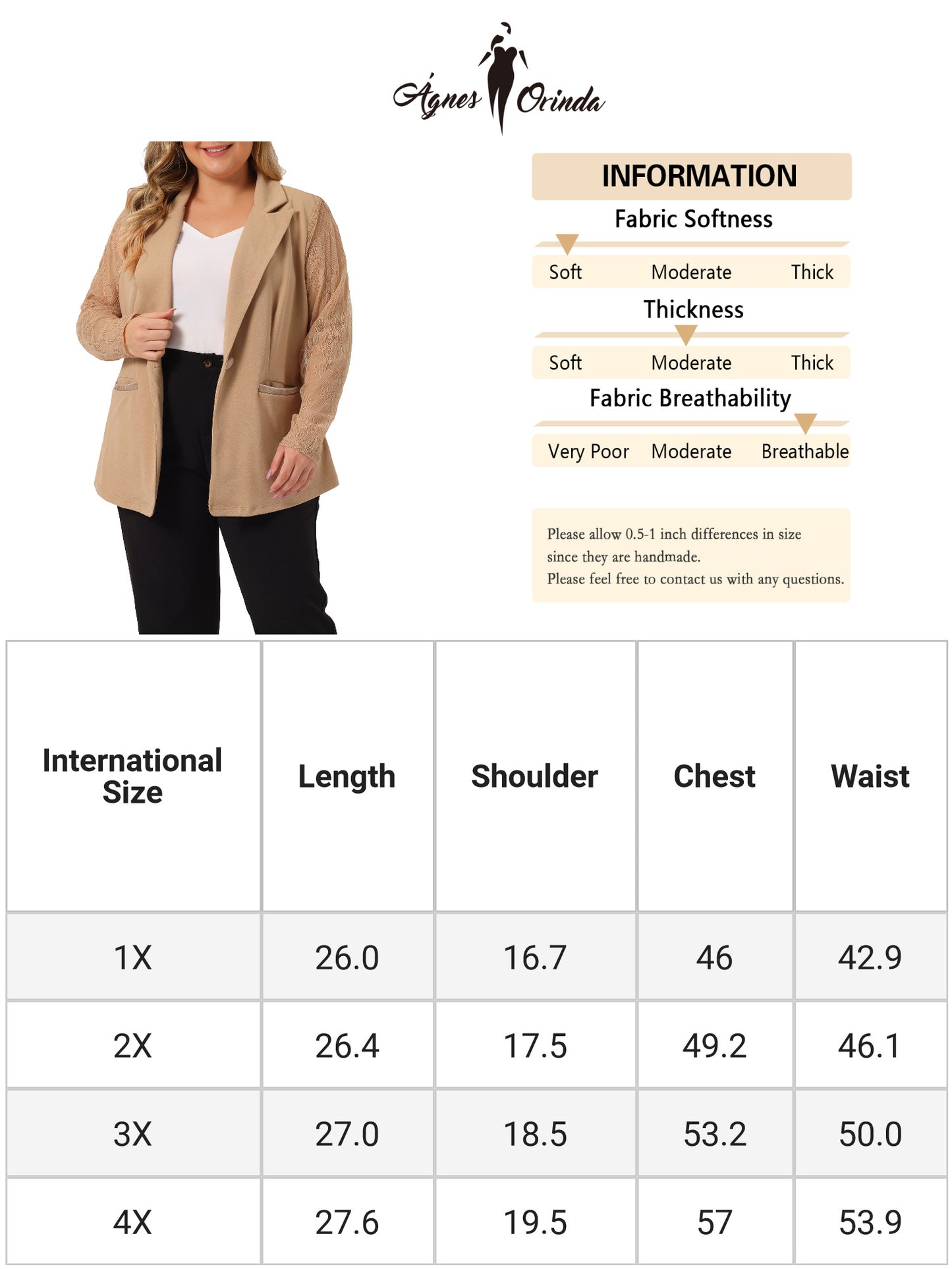 Women Plus Size Blazers Work Jackets Notch Lapel Lace Front Blazer Jackets