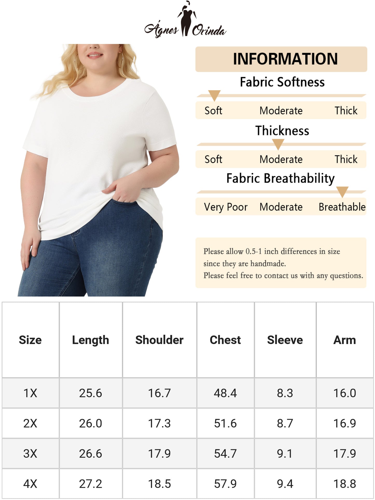 Suéter suave de manga corta de talla grande para mujer