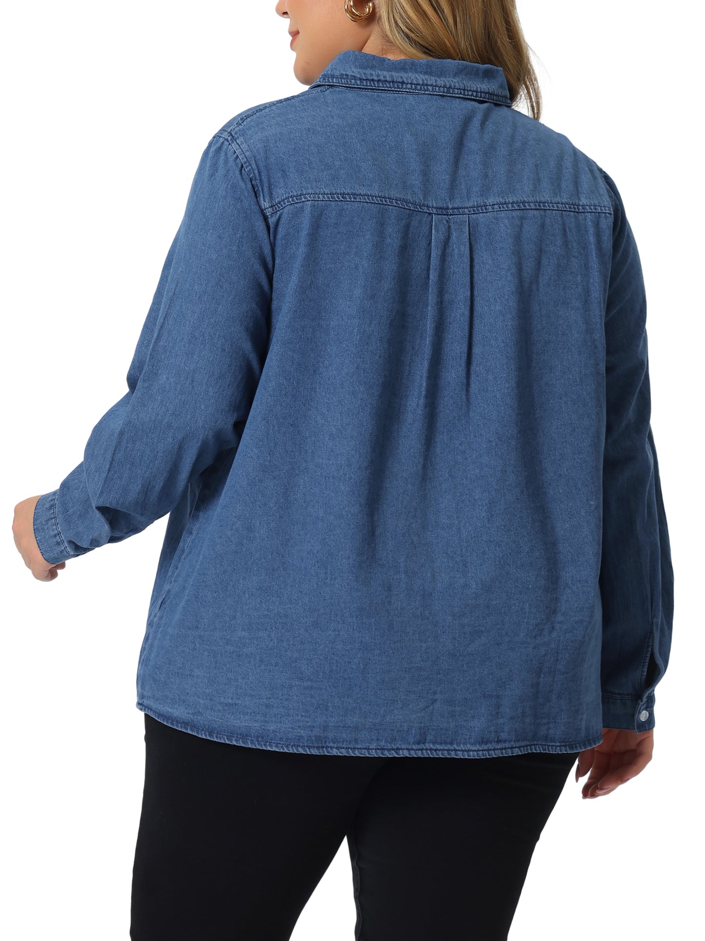 Women's Plus Size Button Down Denim Shirts Casual Long Sleeve Jean Top