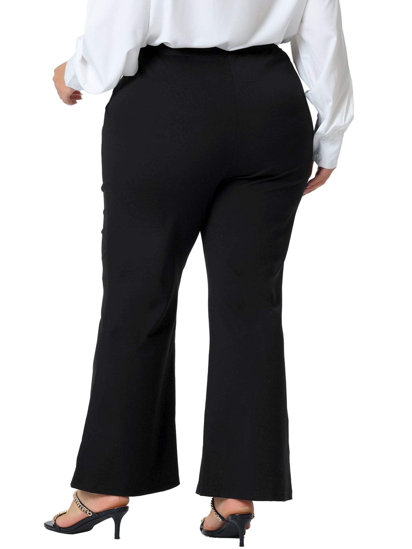 Women Plus Size Pants Bell Bottom Flare Leg Stretchy High Waist with Pockets Long Pants