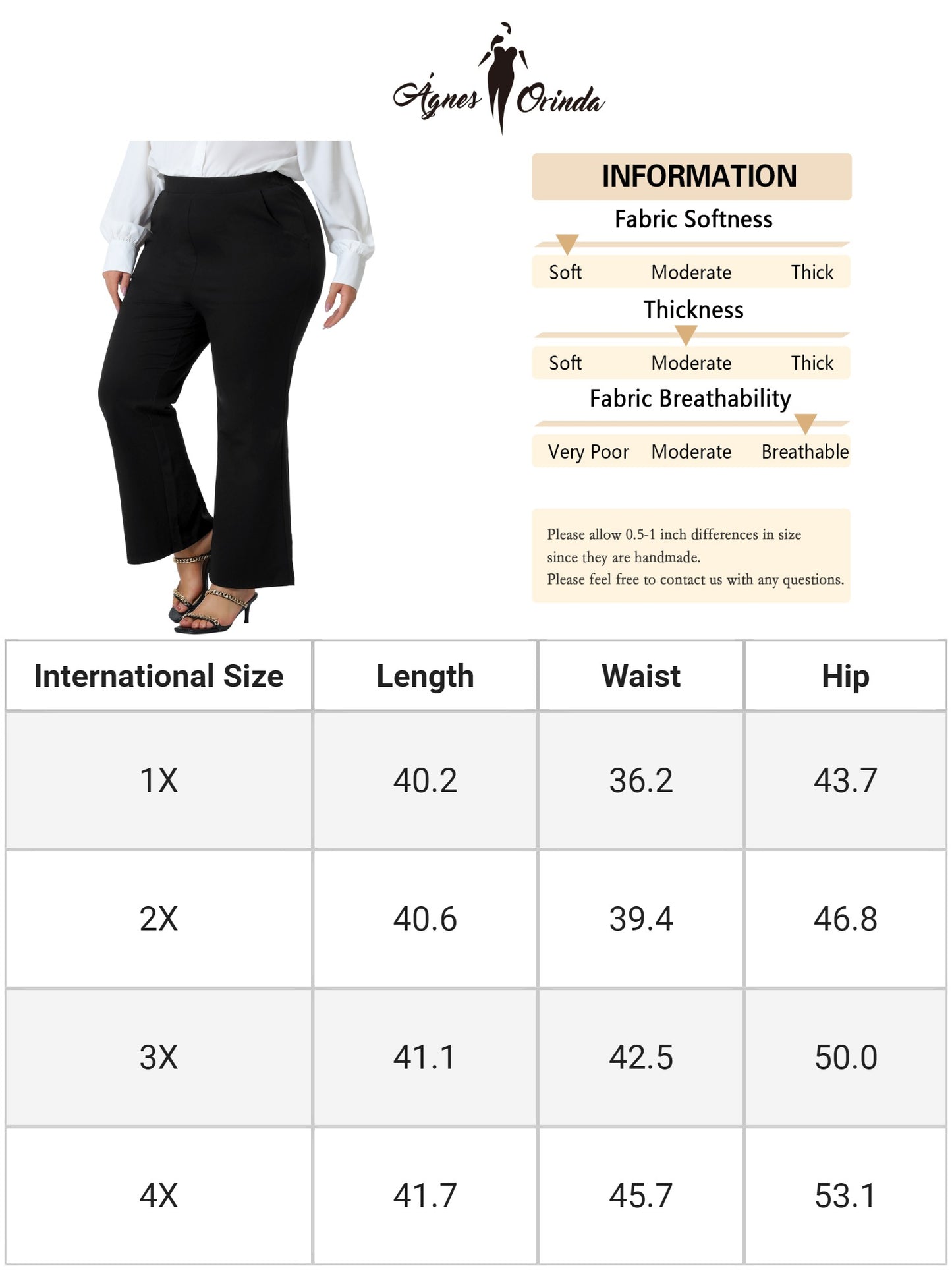 Women Plus Size Pants Bell Bottom Flare Leg Stretchy High Waist with Pockets Long Pants