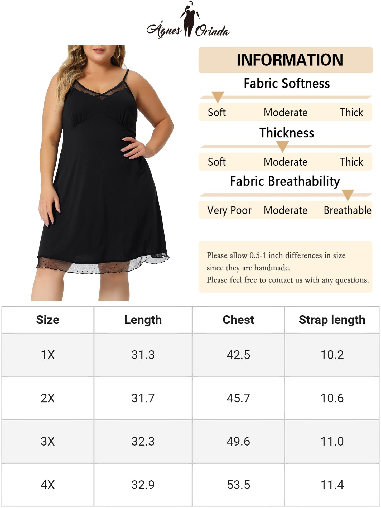 Camisón de malla con cuello en V para mujer, talla grande