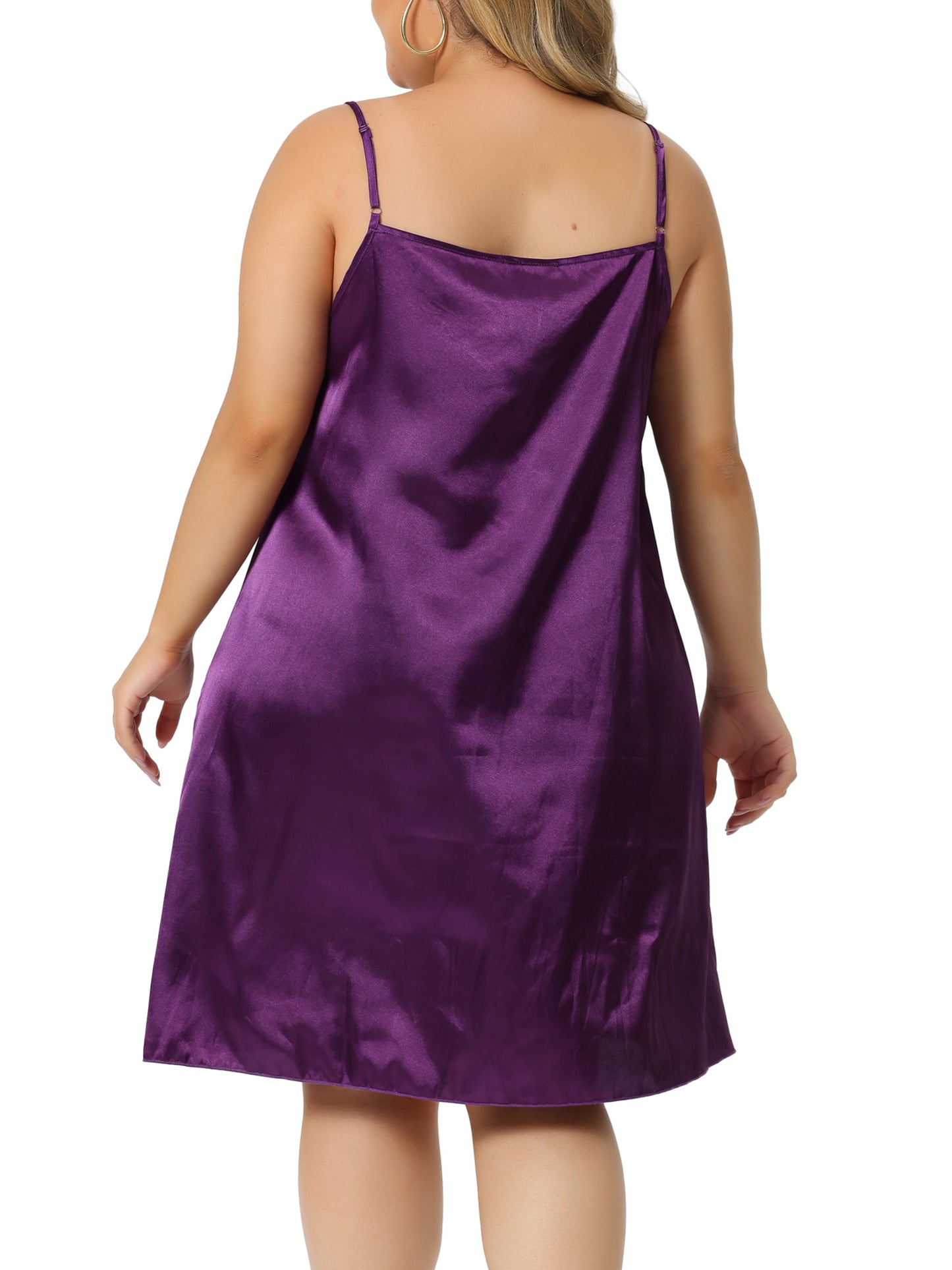 Women Plus Size Lingerie Satin Lace Chemise Nightgown V-Neck Cami Sleeveless Dress Sleepwear