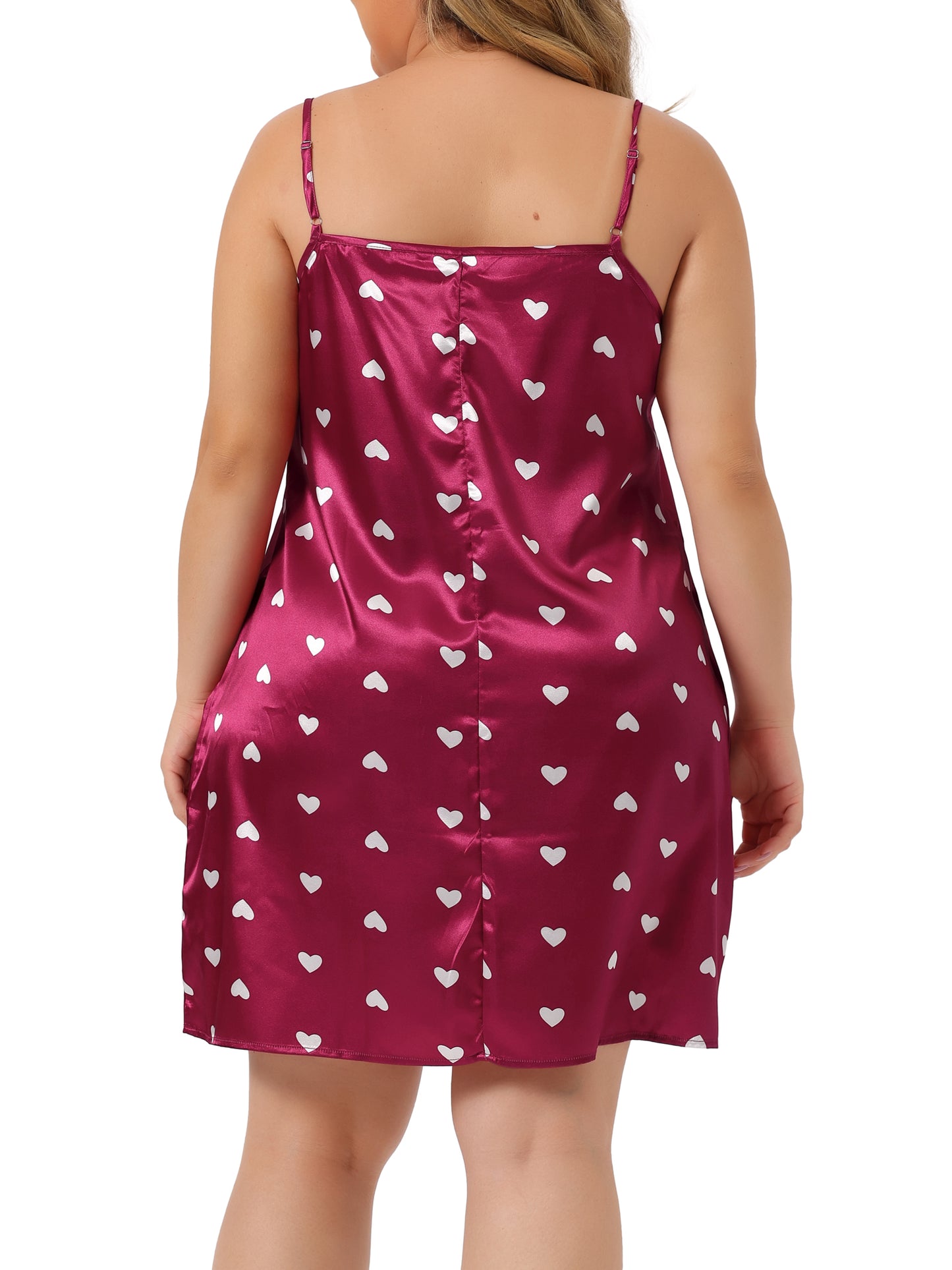 Women Plus Size Nightgown Camisole Sleeveles Heart Print Lingerie Dress Sleepwear