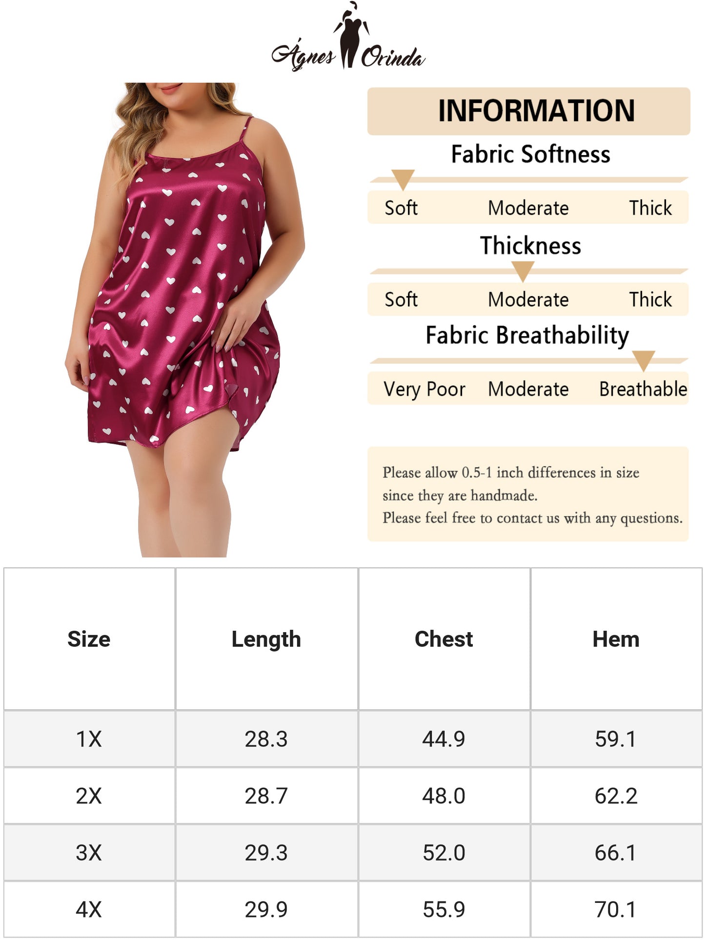 Women Plus Size Nightgown Camisole Sleeveles Heart Print Lingerie Dress Sleepwear