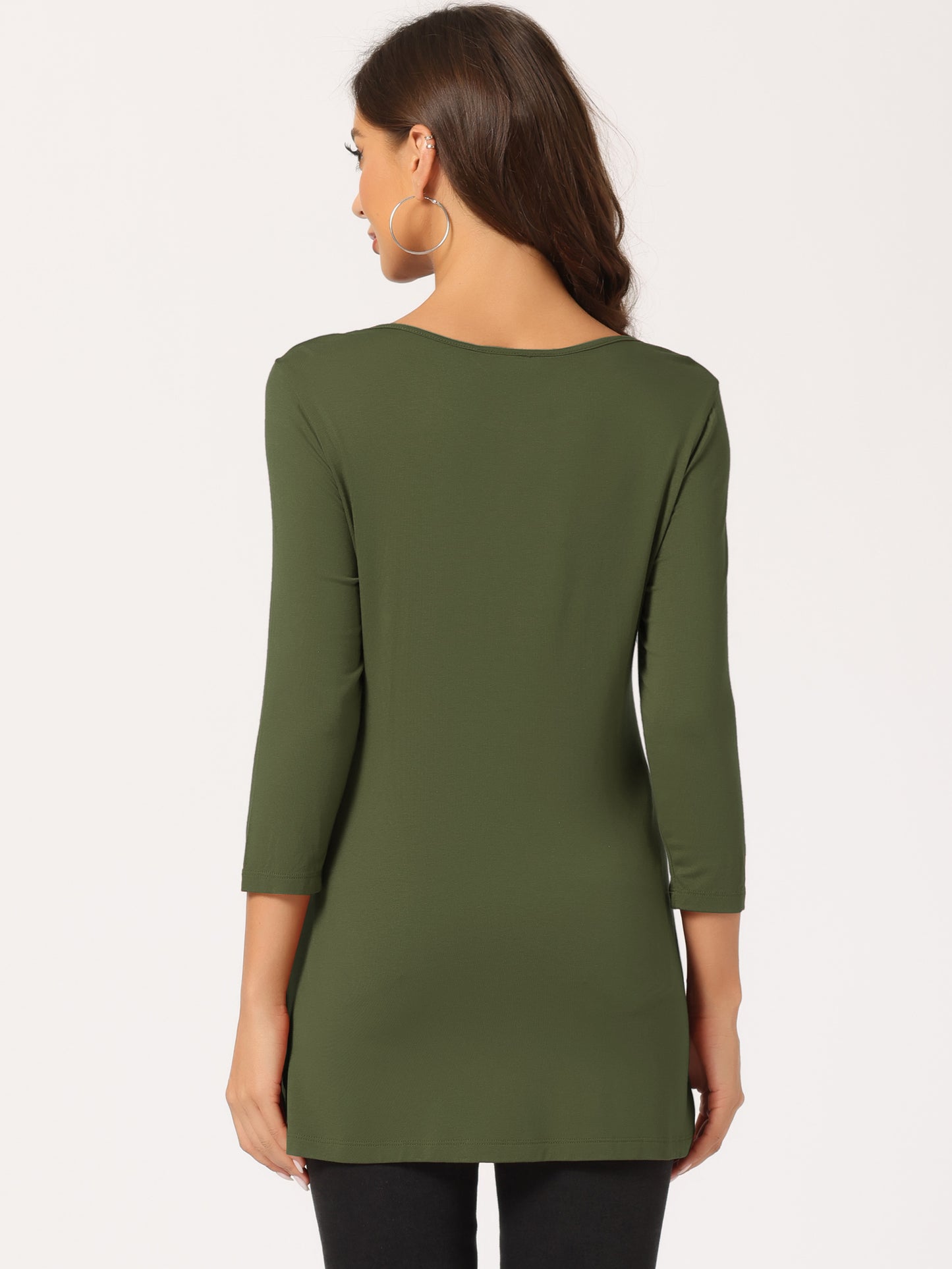 Women's Tunic T-shirt Loose Asymmetry Hem 3/4 Sleeve Round Neck Casual Basic Top