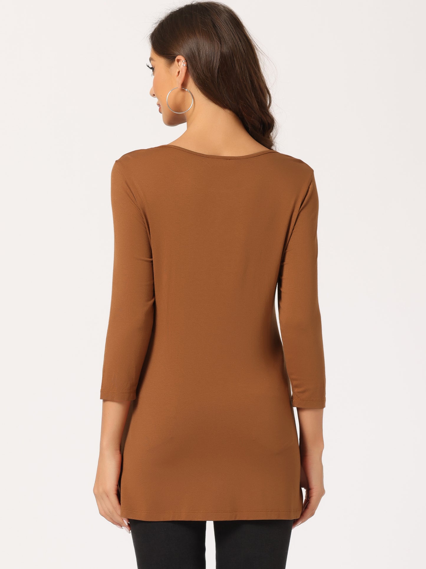 Women's Tunic T-shirt Loose Asymmetry Hem 3/4 Sleeve Round Neck Casual Basic Top