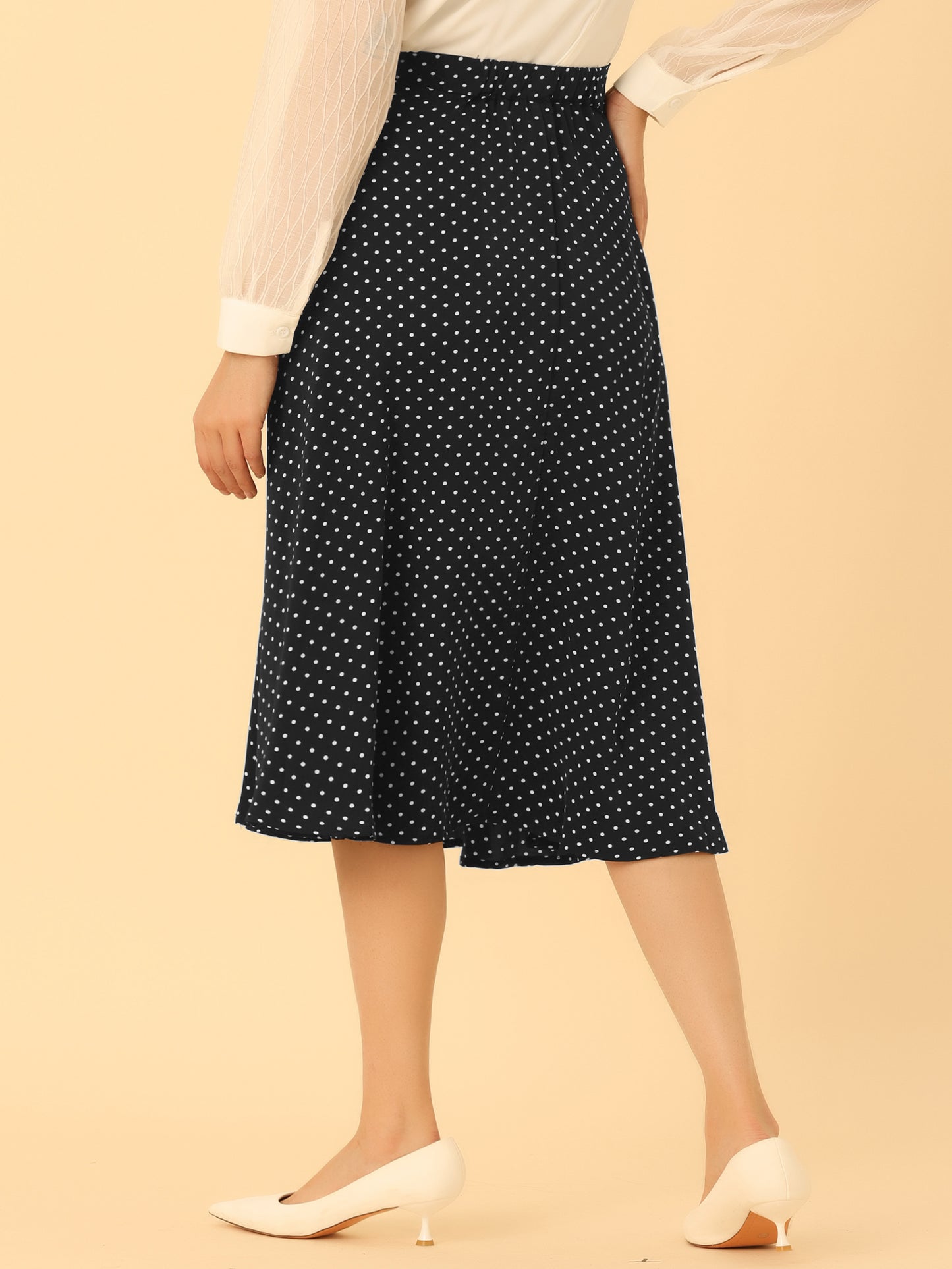Women's Retro Polka Dots Elastic Waist Vintage A-Line Midi Skirt