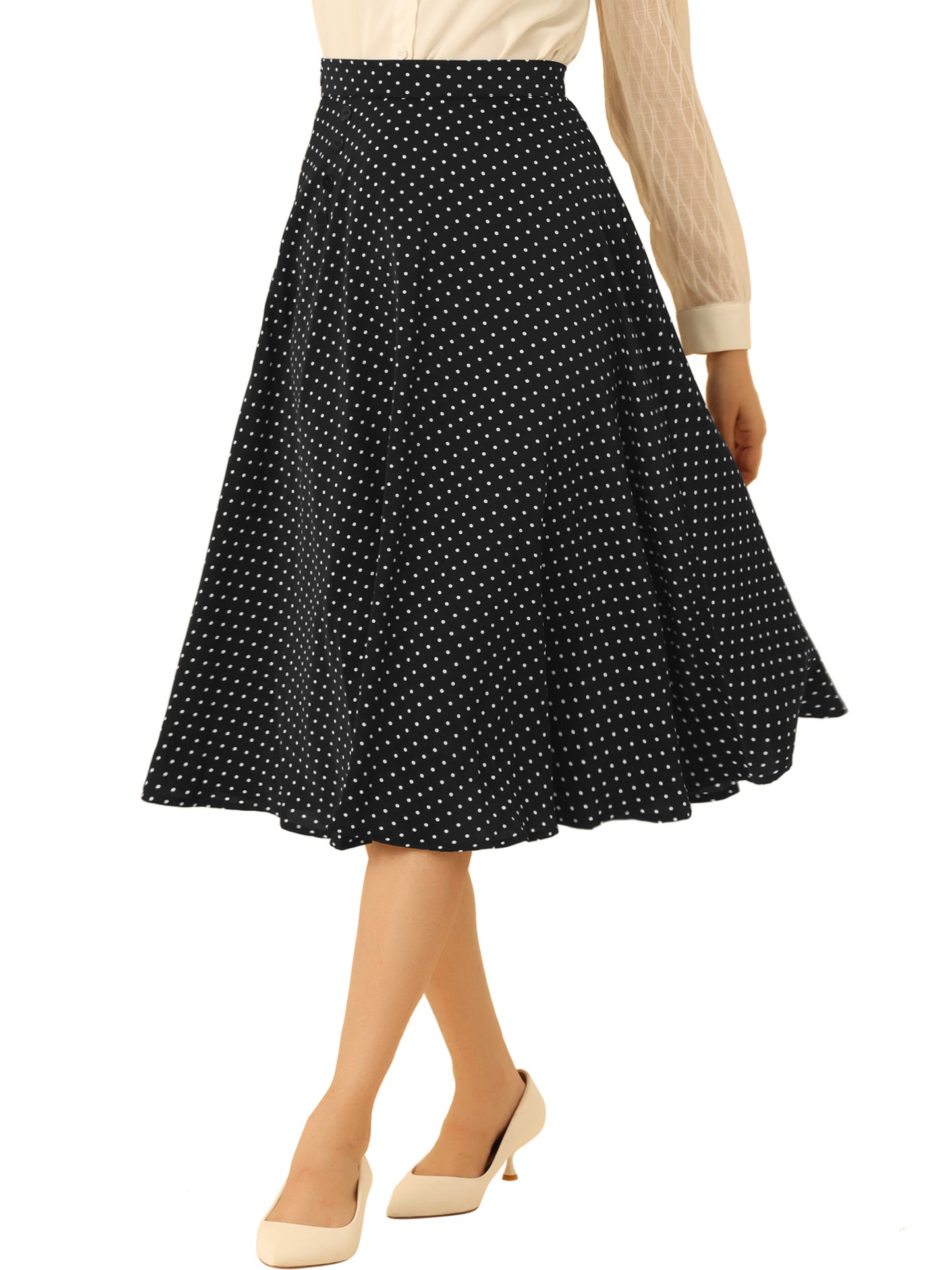 Women's Retro Polka Dots Elastic Waist Vintage A-Line Midi Skirt