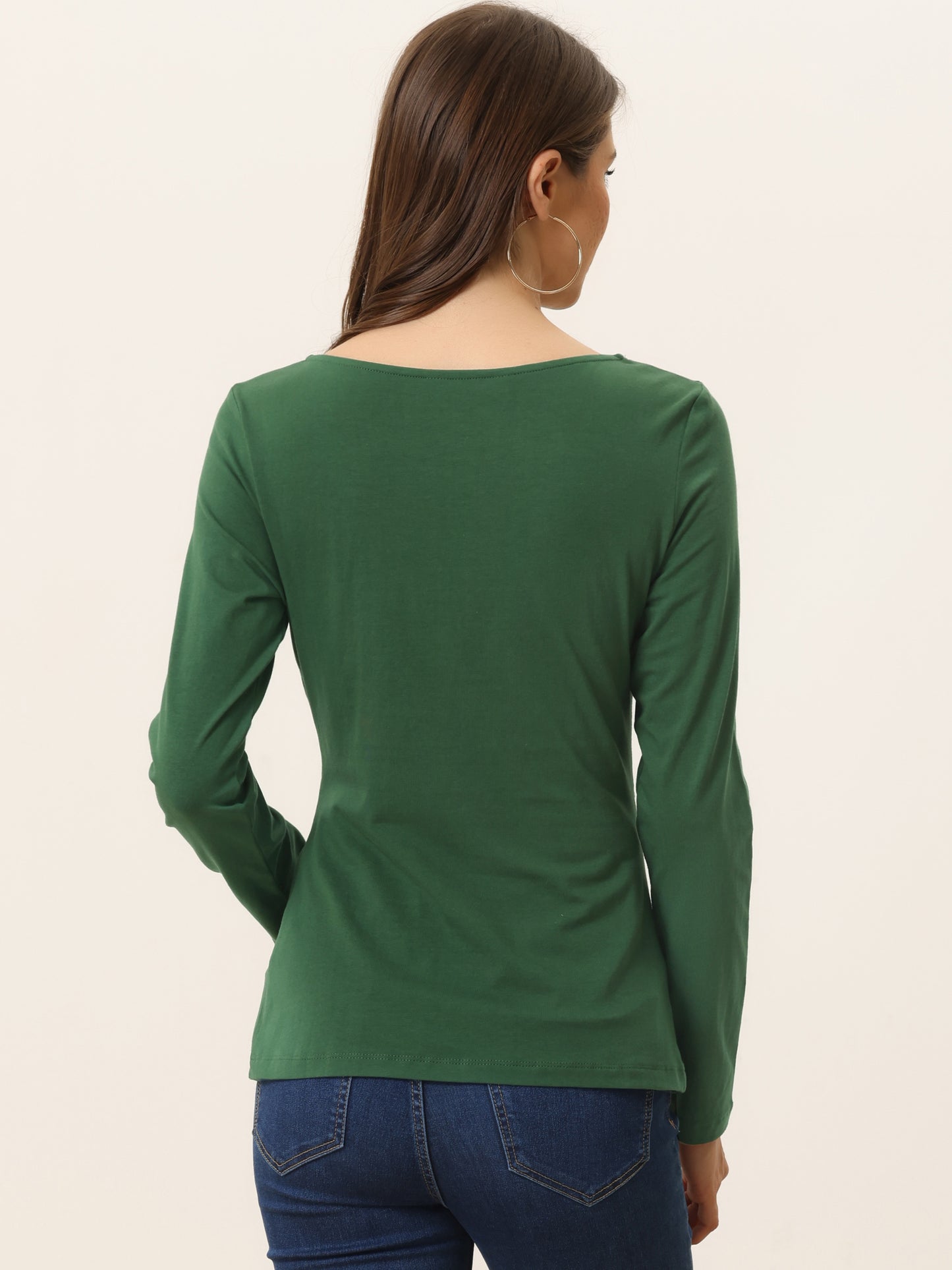 Women's Long Sleeve Round Neck Front Twist Top Ruched T-Shirt