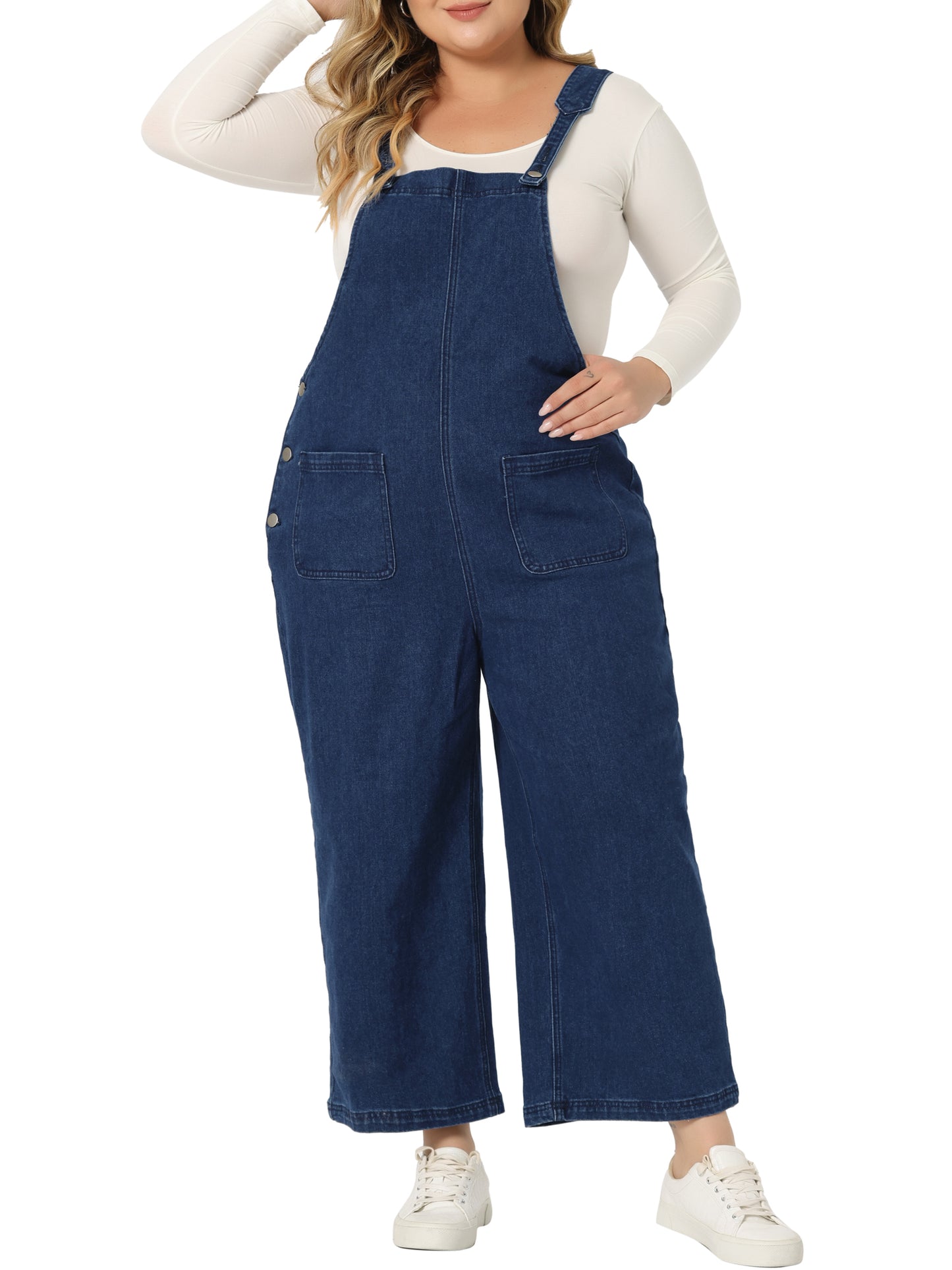 Mono vaquero con pechera de talla grande para mujer, clásico, con tirantes ajustables y bolsillos, pantalones vaqueros