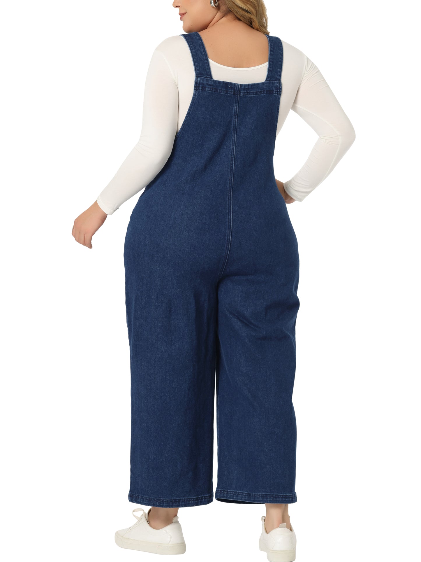 Mono vaquero con pechera de talla grande para mujer, clásico, con tirantes ajustables y bolsillos, pantalones vaqueros