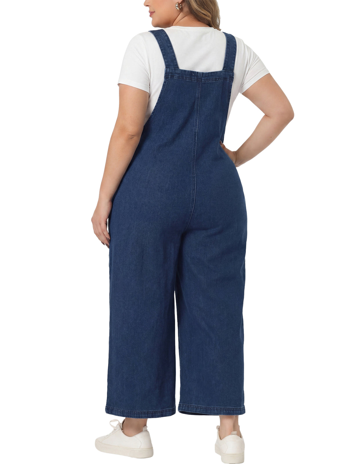 Women Plus Size Denim Bib Overalls Classic Adjustable Straps Pockets Jumpsuit Jeans Pants