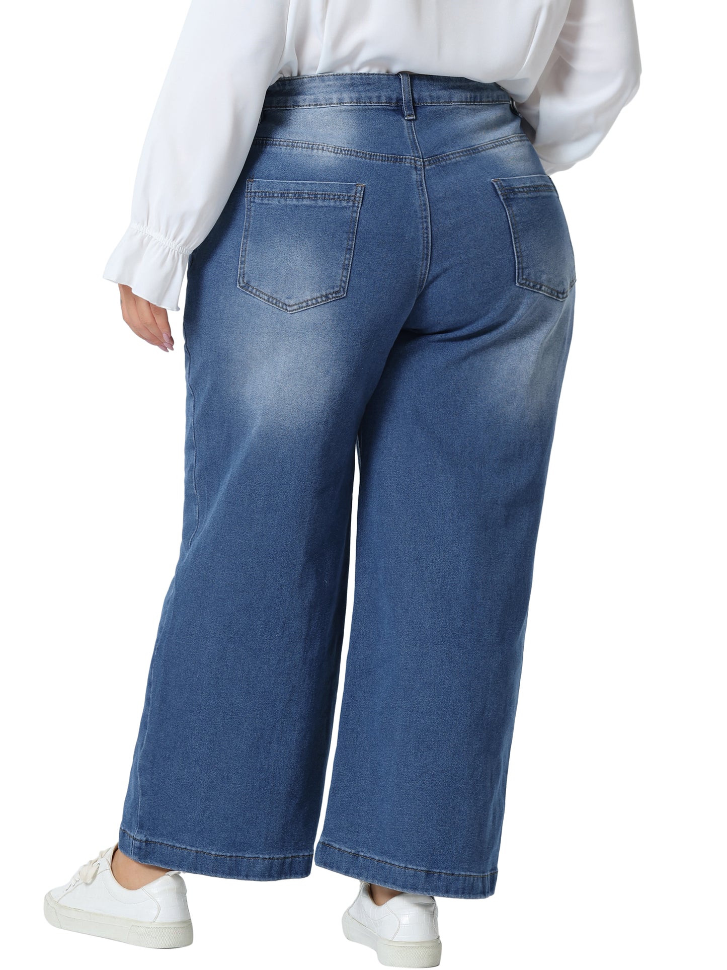 Women Plus Size Jeans Wide Leg Baggy Washed Stretch with Pockets Denim Ankle Pants