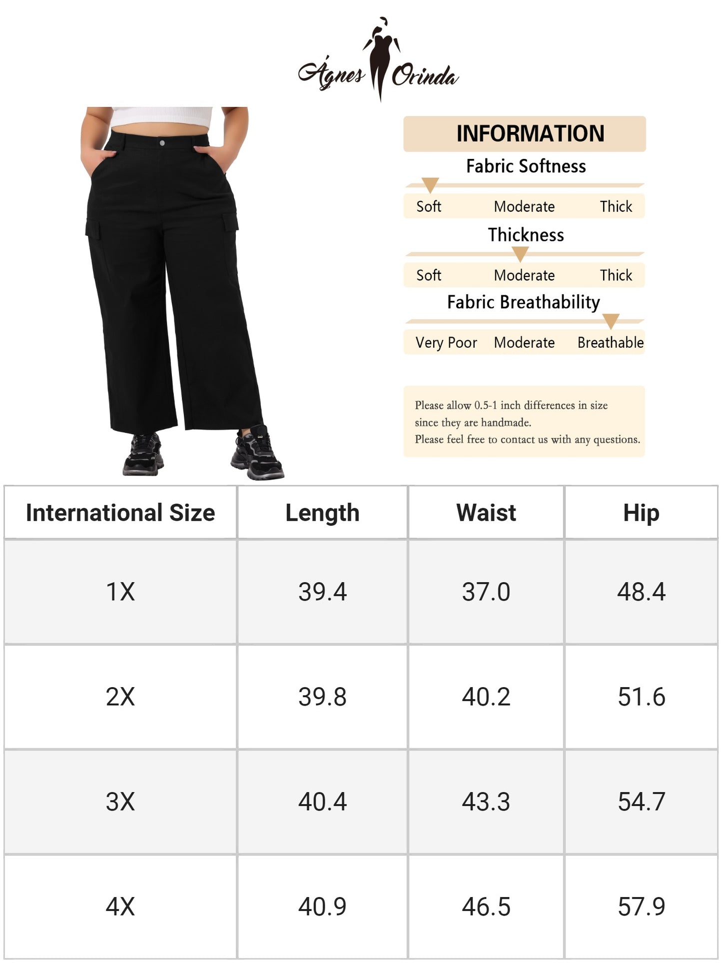 Women Plus Size Cargo Pants Elastic Waist with Pockets Workout Trousers