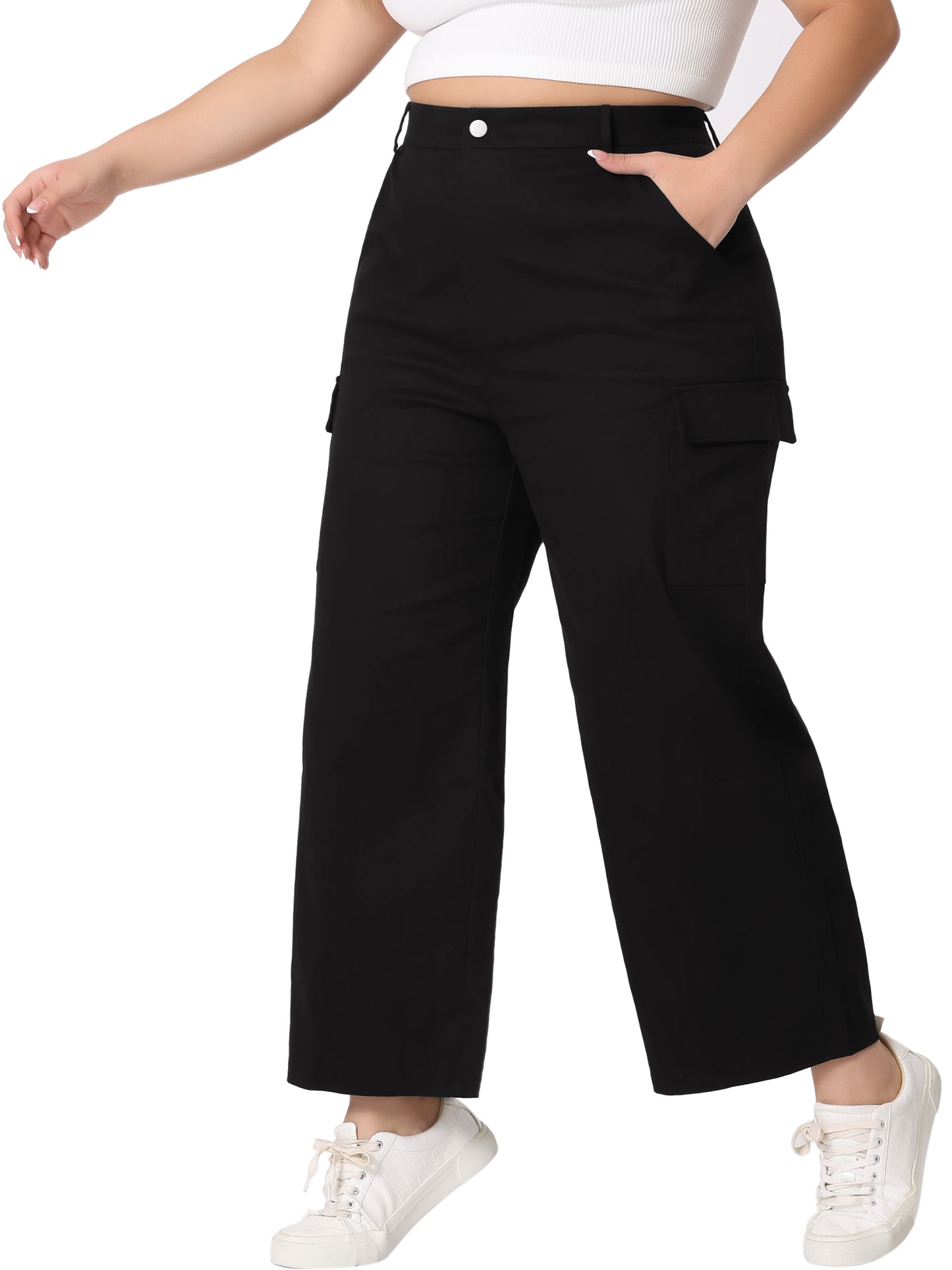 Women Plus Size Cargo Pants Elastic Waist with Pockets Workout Trousers