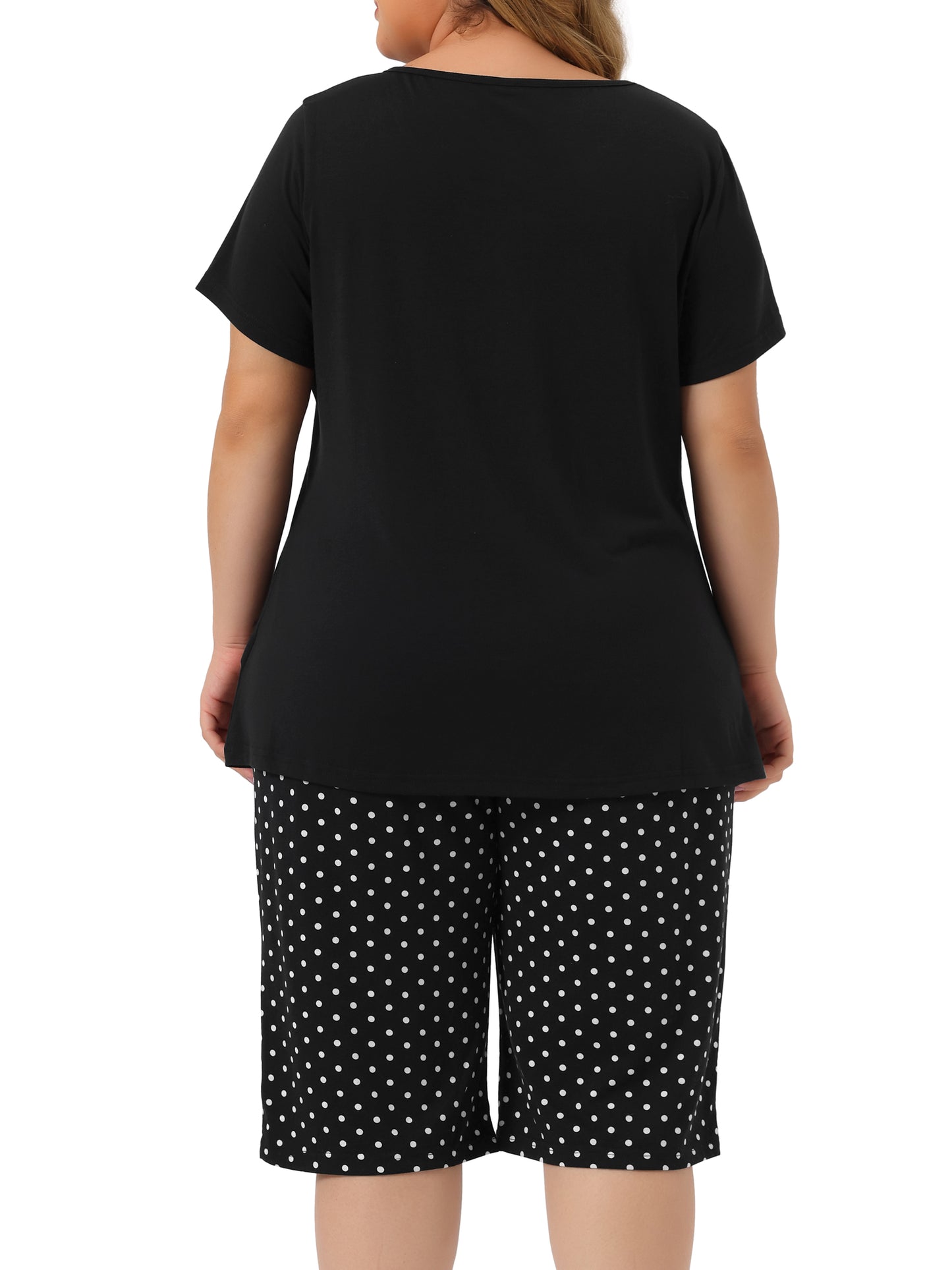 Women Plus Size Pajama Short Sleeve Tops and Pants Cute Cat Sleepwear Loungewear Set