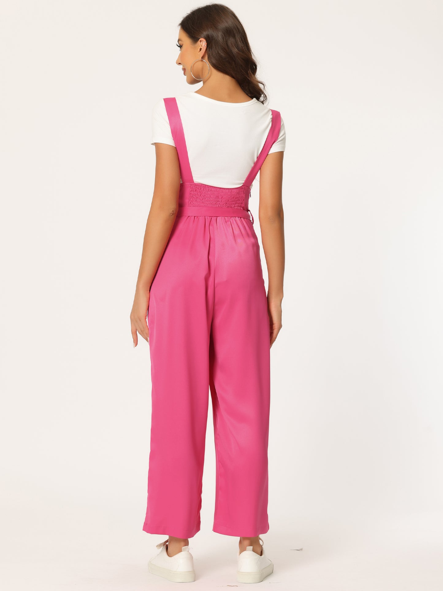 Women's Wide Leg Overalls Loose Fit Belted High Waist Suspenders Jumpsuits