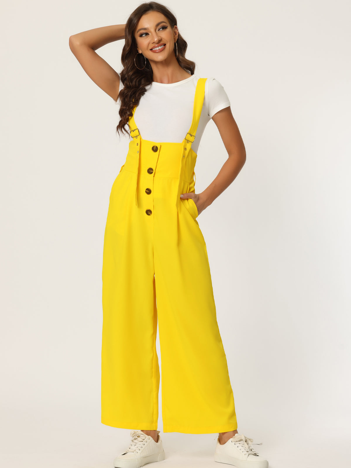 Women's Wide Leg Overalls Loose Fit Belted High Waist Suspenders Jumpsuits