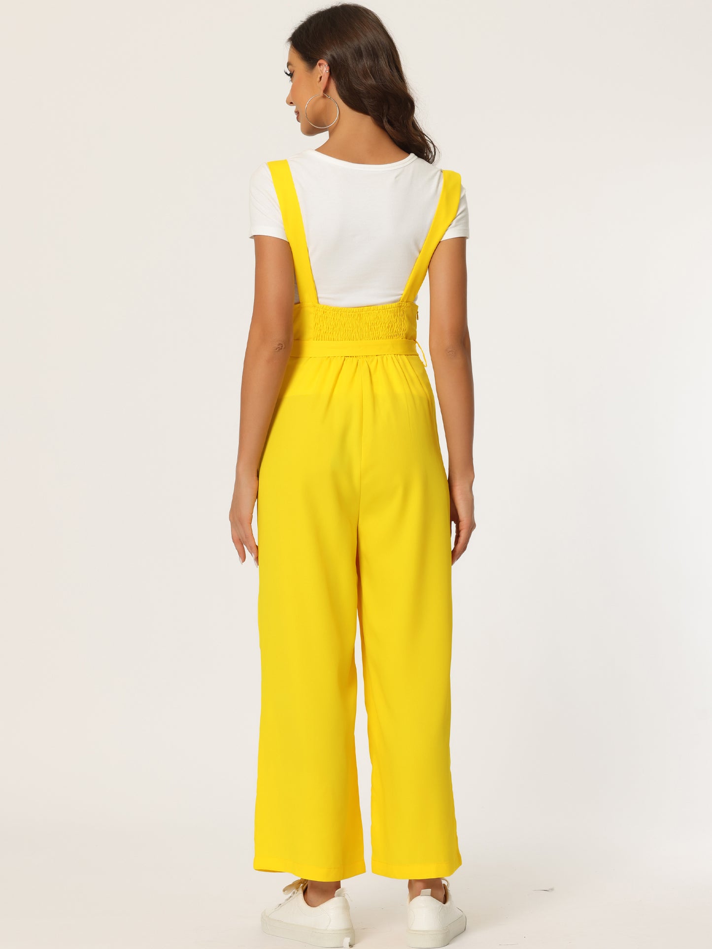 Women's Wide Leg Overalls Loose Fit Belted High Waist Suspenders Jumpsuits