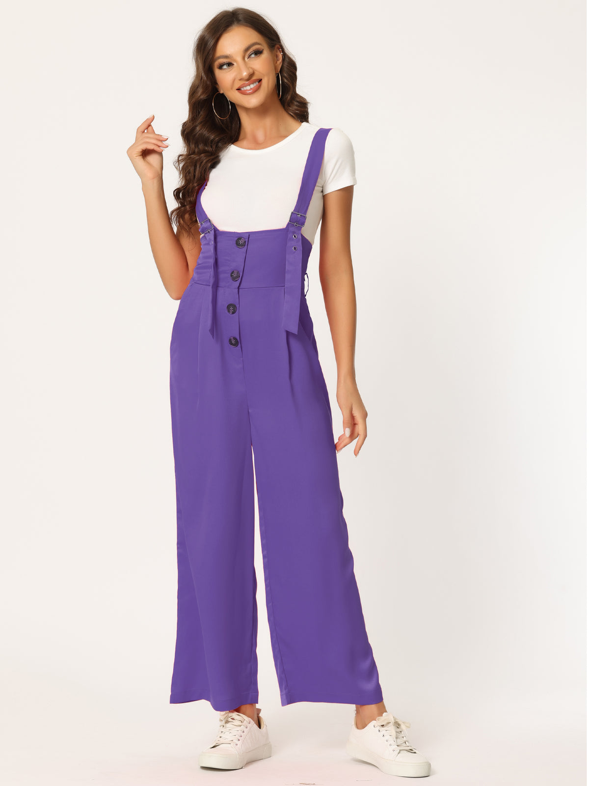 Women's Wide Leg Overalls Loose Fit Belted High Waist Suspenders Jumpsuits