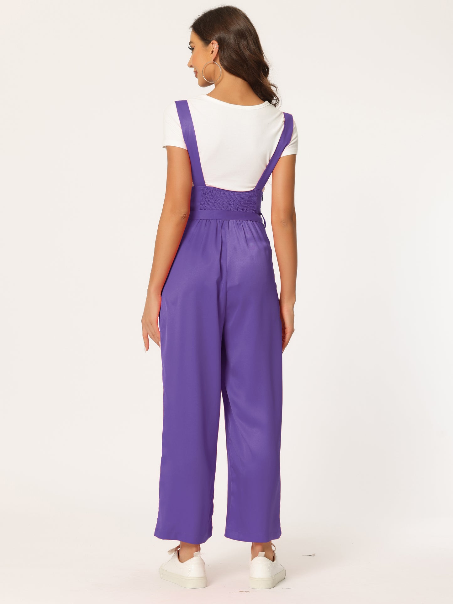 Women's Wide Leg Overalls Loose Fit Belted High Waist Suspenders Jumpsuits