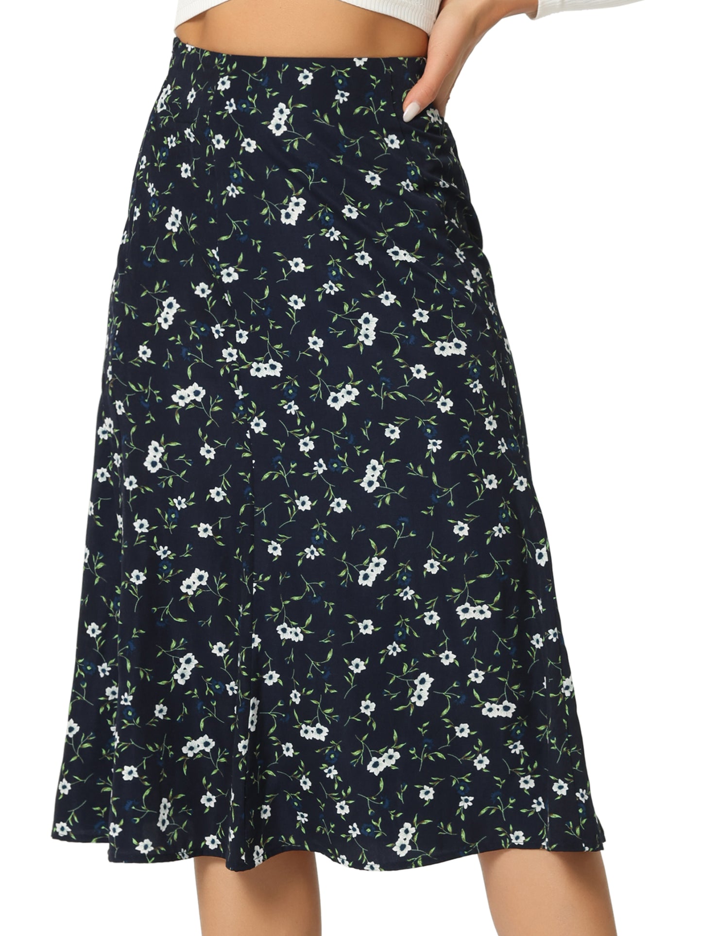 Women's Floral Midi Skirt Peasant Elastic Waist A-Line Ditsy Printed Skirts
