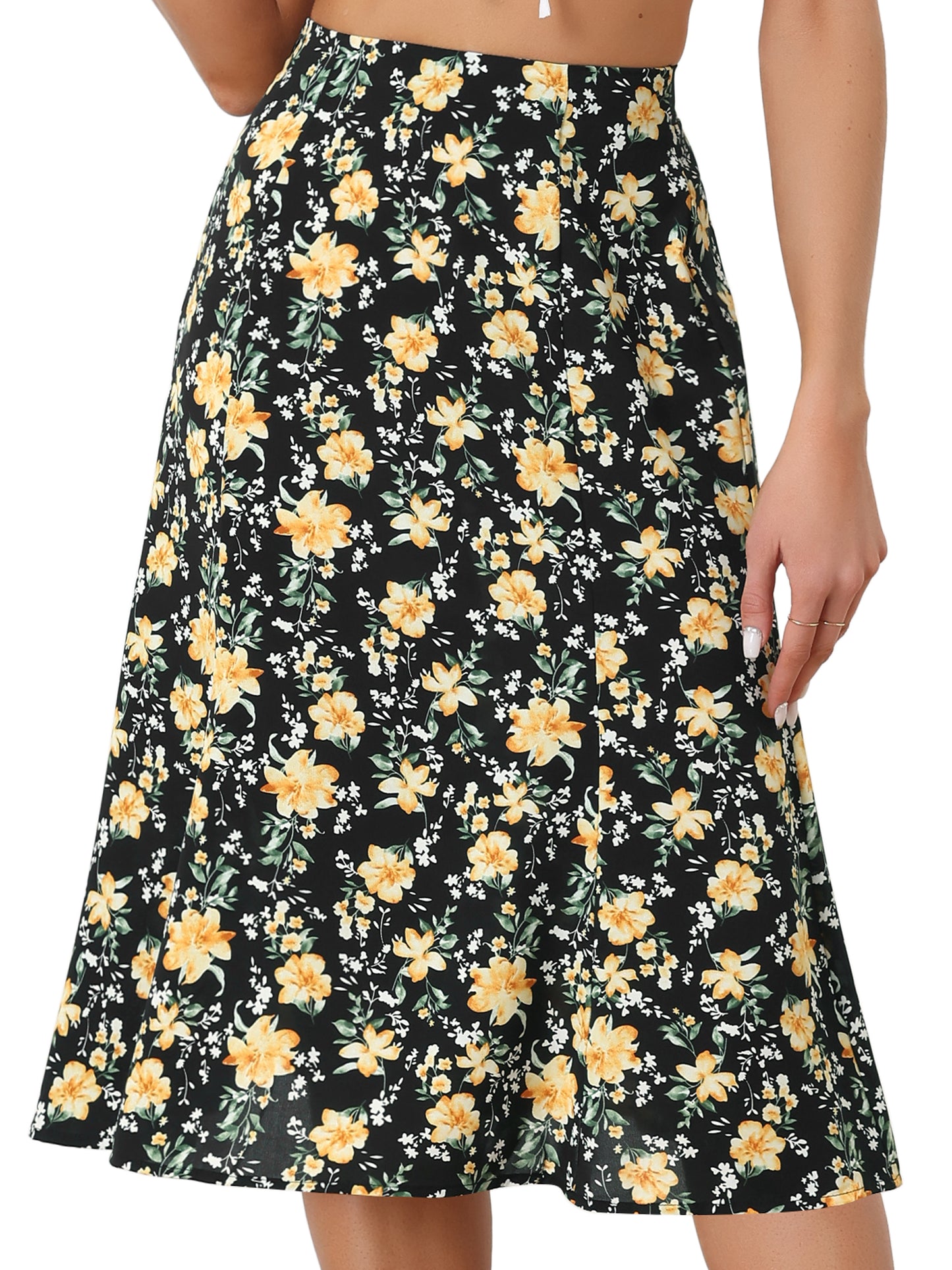 Women's Floral Midi Skirt Peasant Elastic Waist A-Line Ditsy Printed Skirts