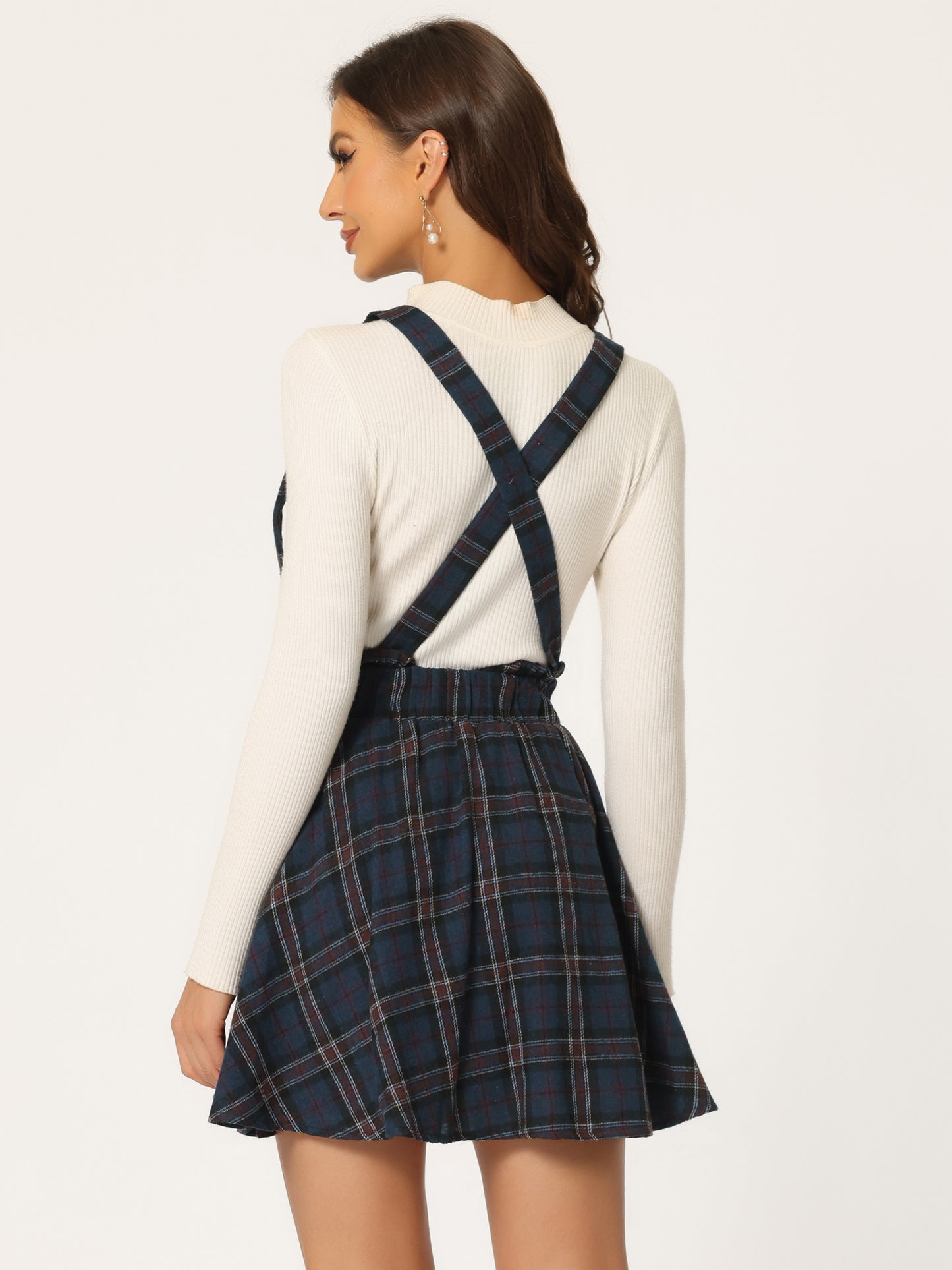 Women's Tartan Skirt Gothic Plaid High Waist Detachable Suspender Skirts