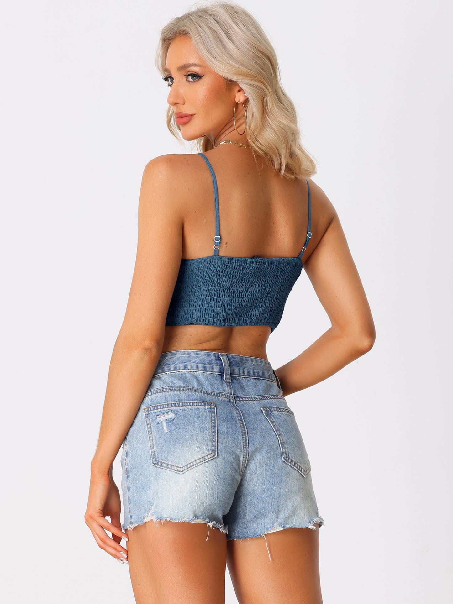 Women's Bustier Cami Smocked Back Spaghetti Strap Corset Crop Top