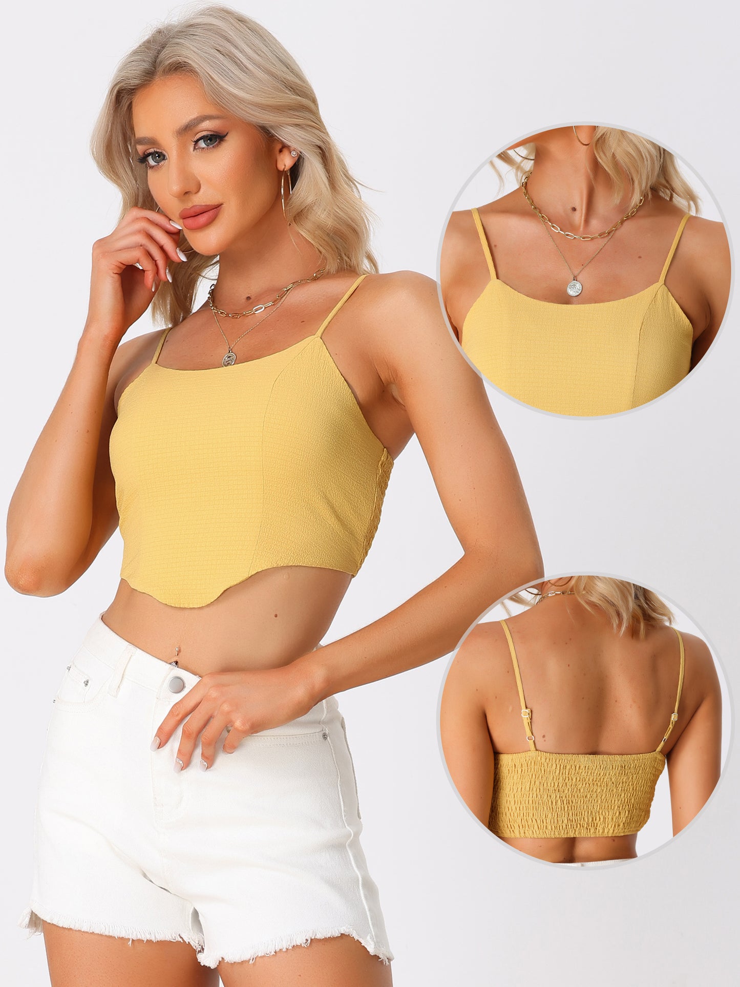 Women's Bustier Cami Smocked Back Spaghetti Strap Corset Crop Top
