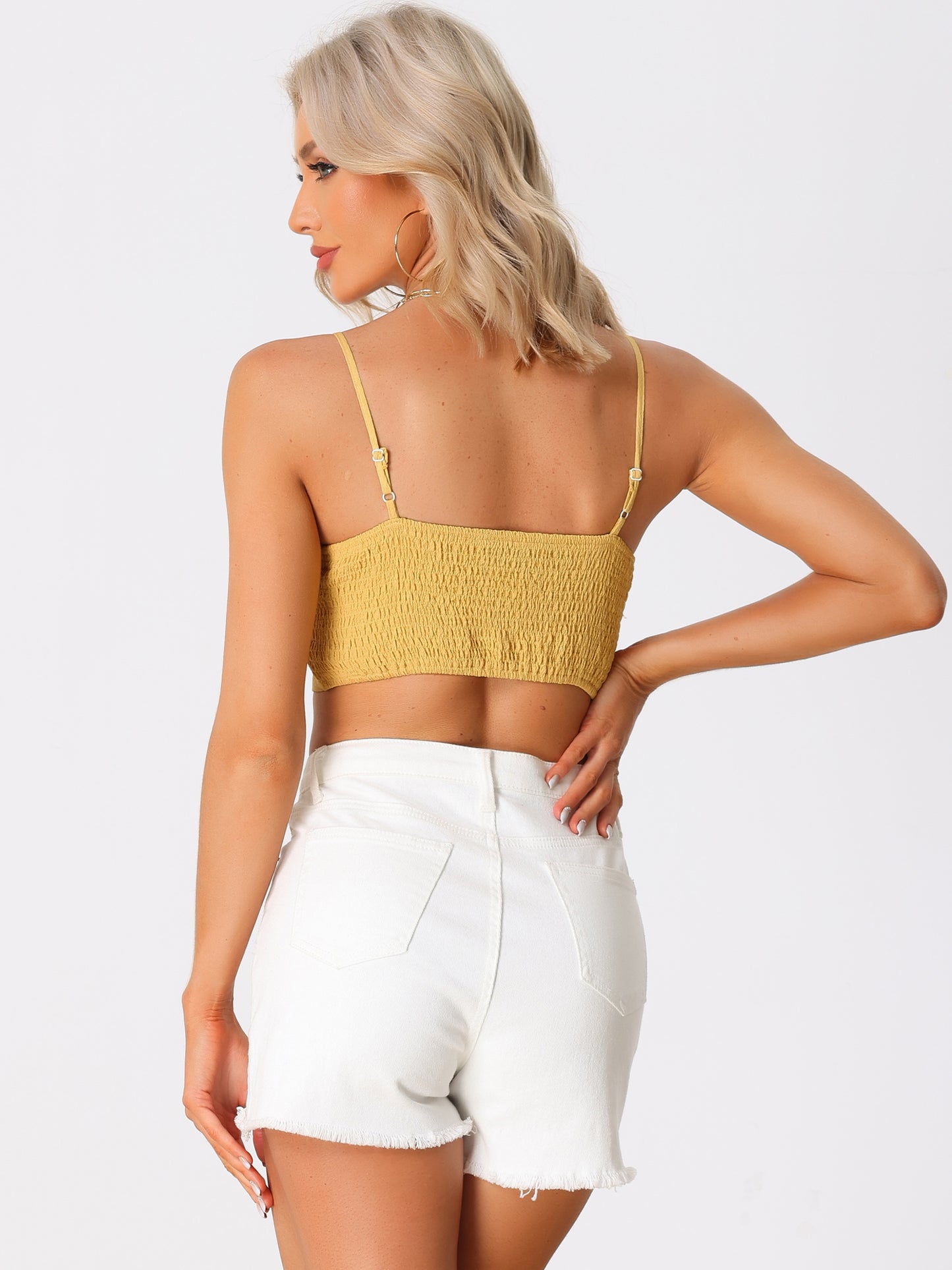 Women's Bustier Cami Smocked Back Spaghetti Strap Corset Crop Top