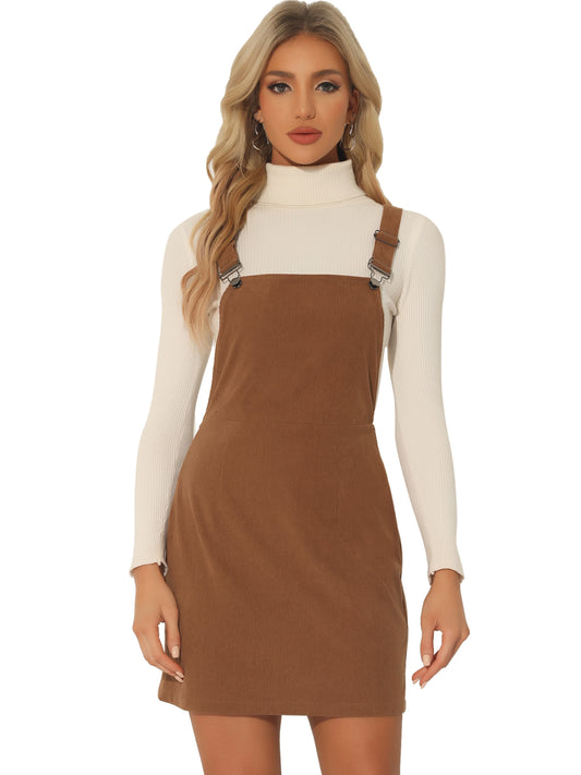 Women's Suspender Skirt Adjustable Strap Pinafore Corduroy Overalls Dress