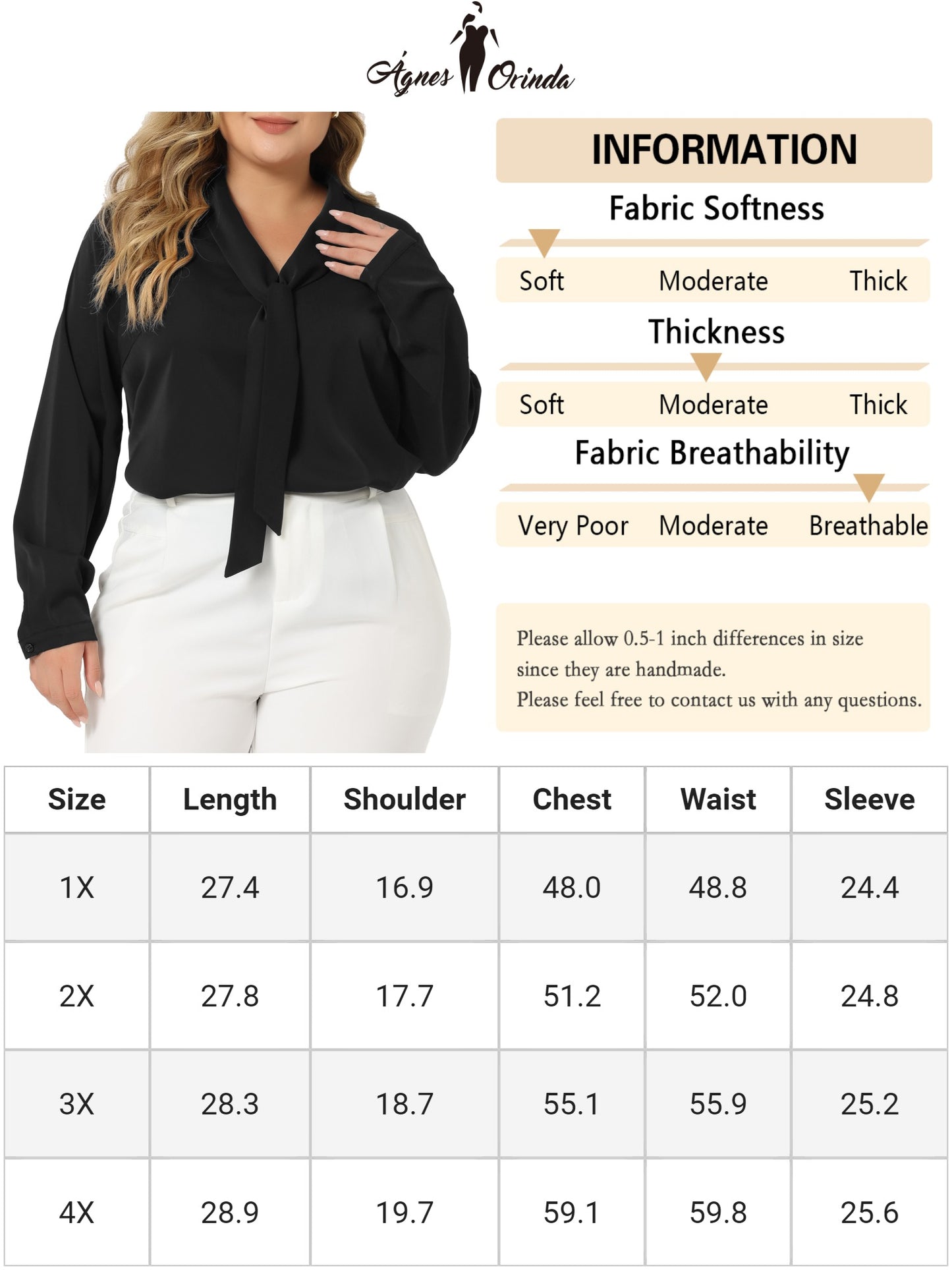 Women Plus Size Work Tops Elegant Long Sleeve Tie V Neck Chiffon Office Blouse