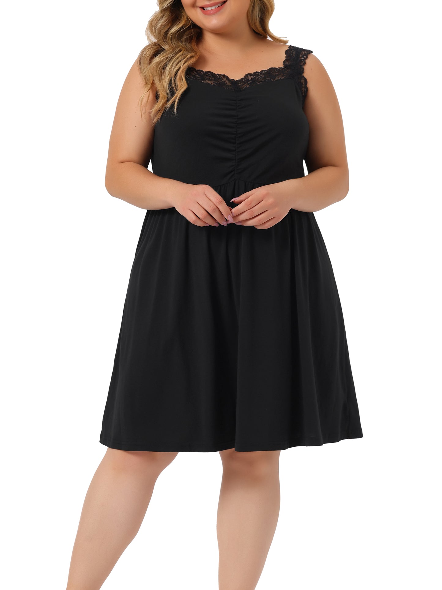 Women Plus Size Nightgown Cami Lace Spaghetti Loungewear A line Sleepdress