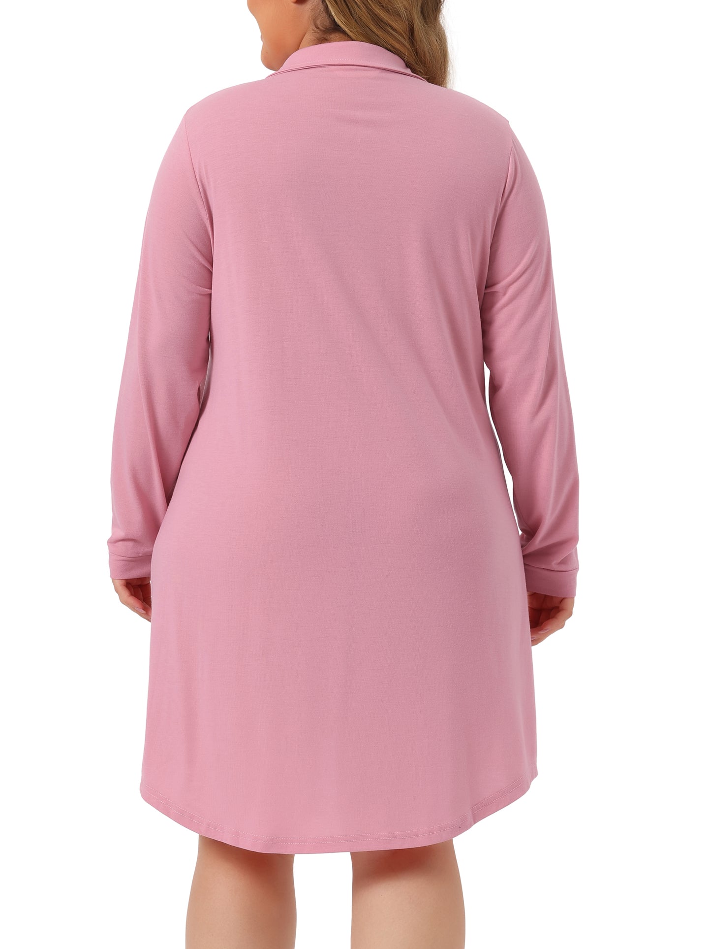 Women Plus Size Nightshirt Long Sleeve Button Down Nightgown V-Neck Sleepwear Pajama Dress