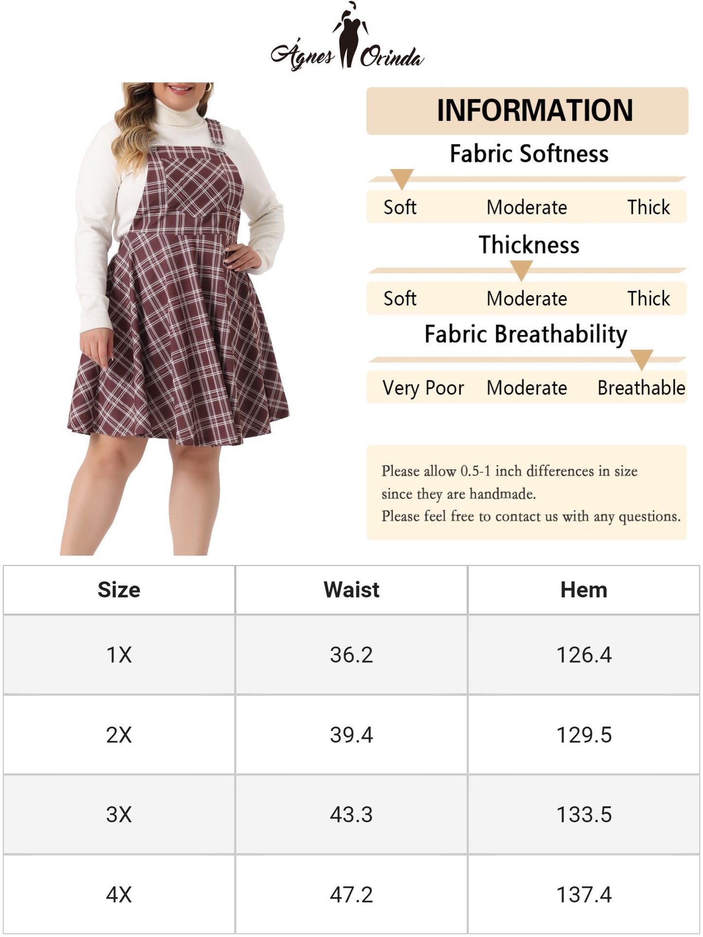 Women's Plus Size Casual Plaid Printed Overall Pinafore Dress Swing Adjustable Straps Dress