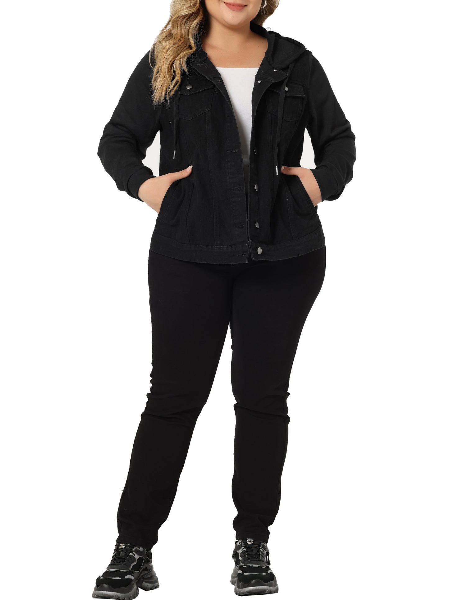 Chaqueta vaquera de talla grande para mujer con capucha, manga larga, estilo western, informal, con capucha, chaqueta vaquera