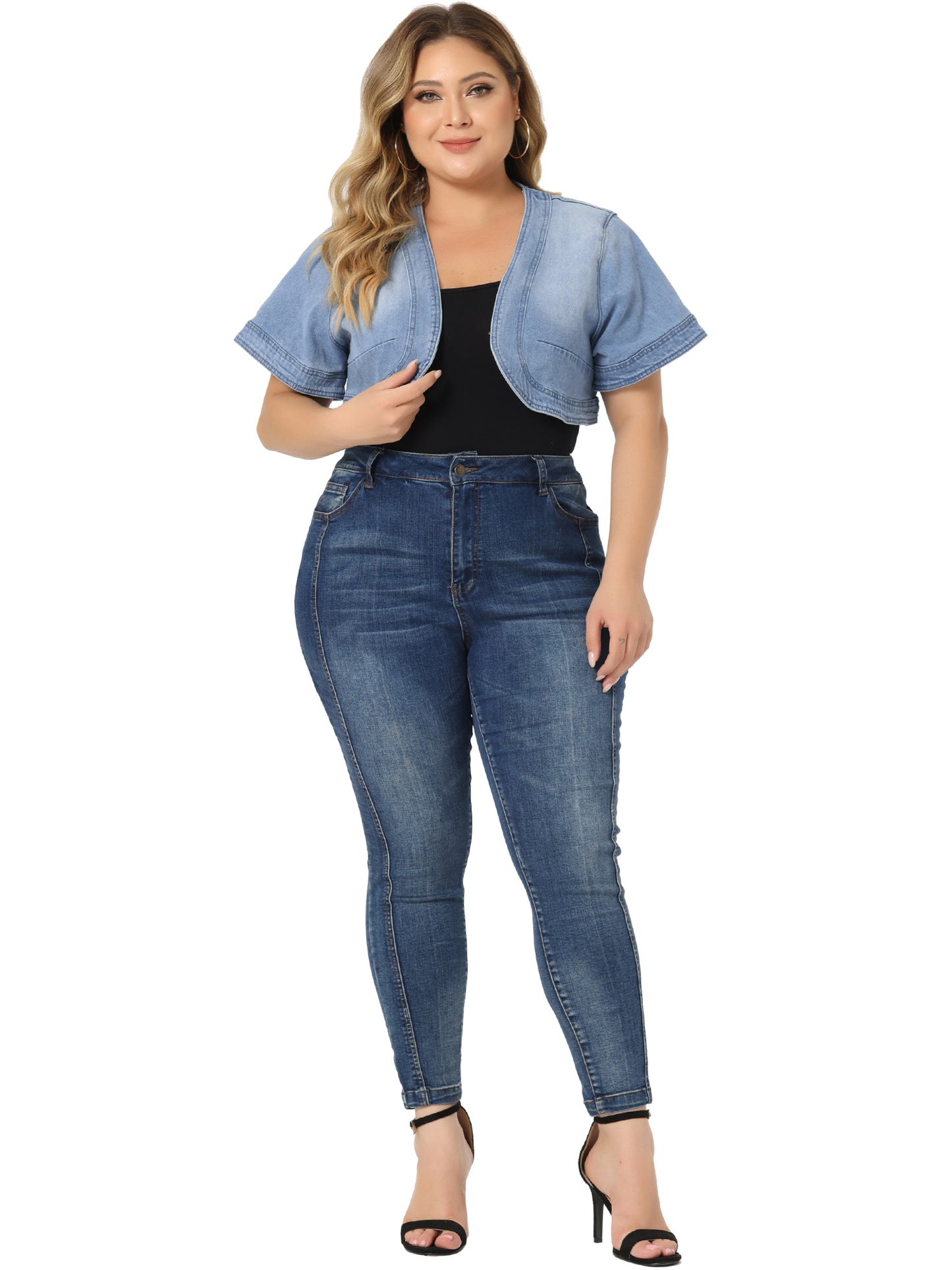 Women Plus Size Denim Jackets Cardigan Casual Short Crop Jean Jacket Shrug
