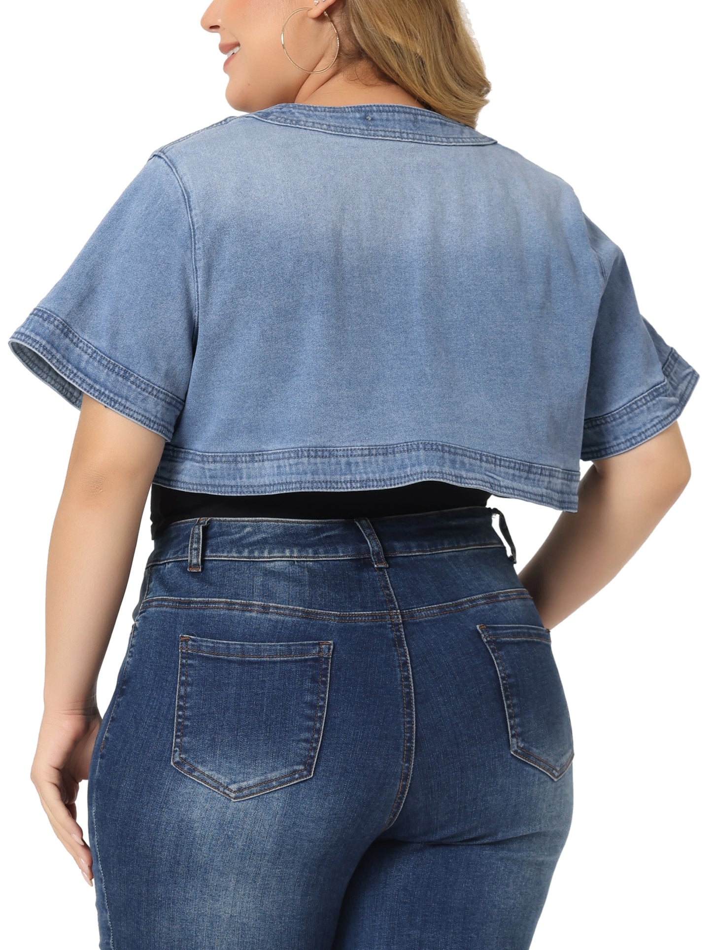 Women Plus Size Denim Jackets Cardigan Casual Short Crop Jean Jacket Shrug
