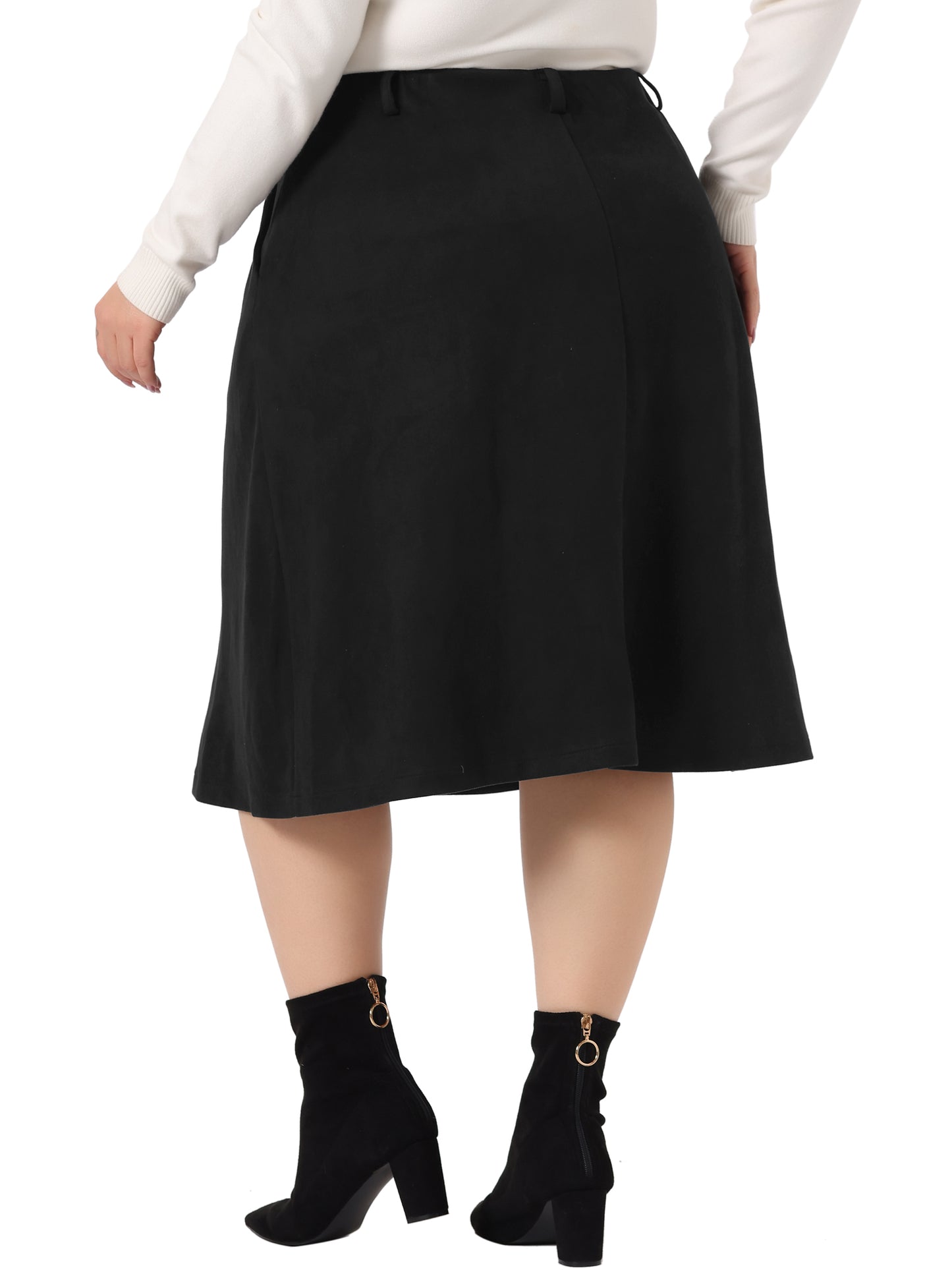 Falda midi de ante sintético de talla grande para mujer, cintura elástica, corte A