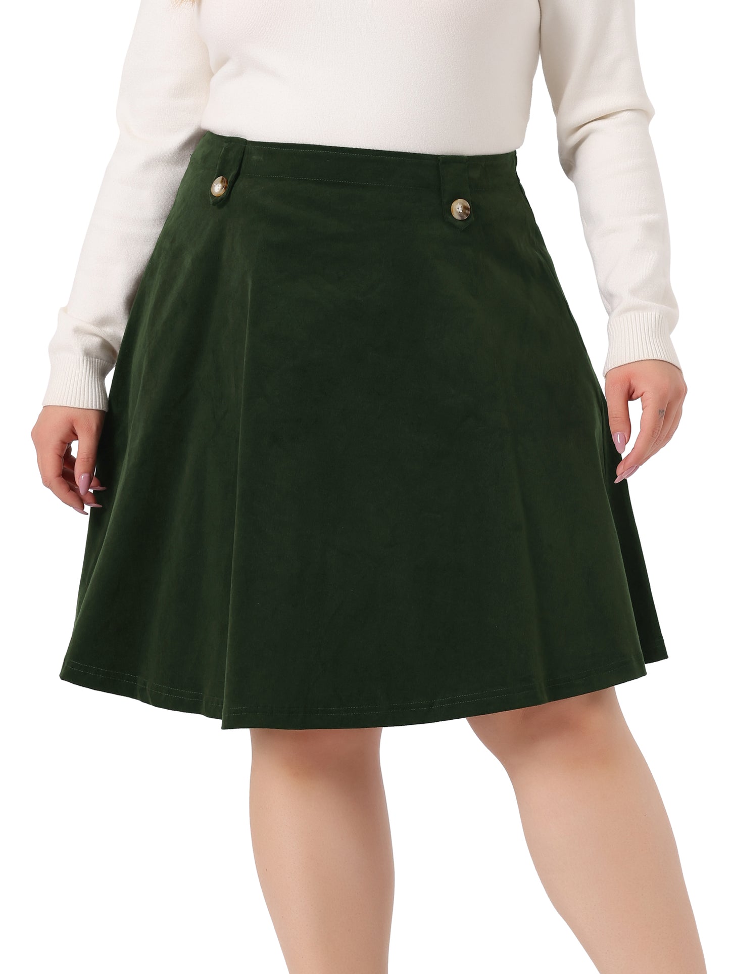 Women Plus Size Retro Corduroy Skirts Elastic Waist Button Decor Fall A-Line Mini Skirt