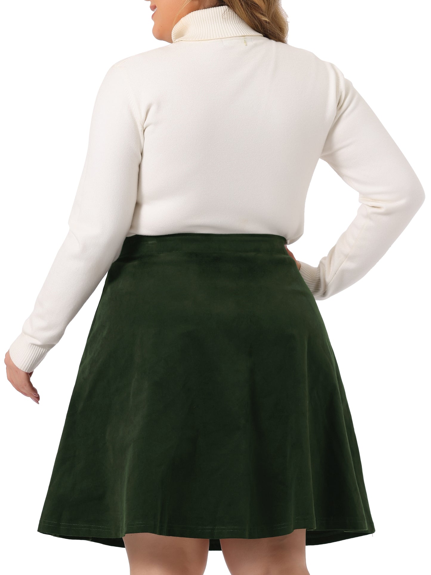 Women Plus Size Retro Corduroy Skirts Elastic Waist Button Decor Fall A-Line Mini Skirt
