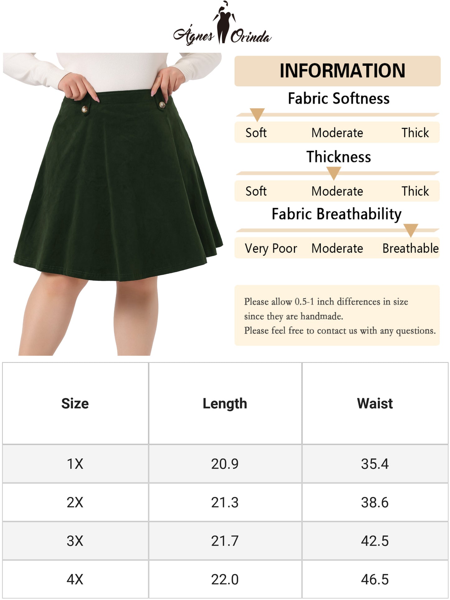 Women Plus Size Retro Corduroy Skirts Elastic Waist Button Decor Fall A-Line Mini Skirt