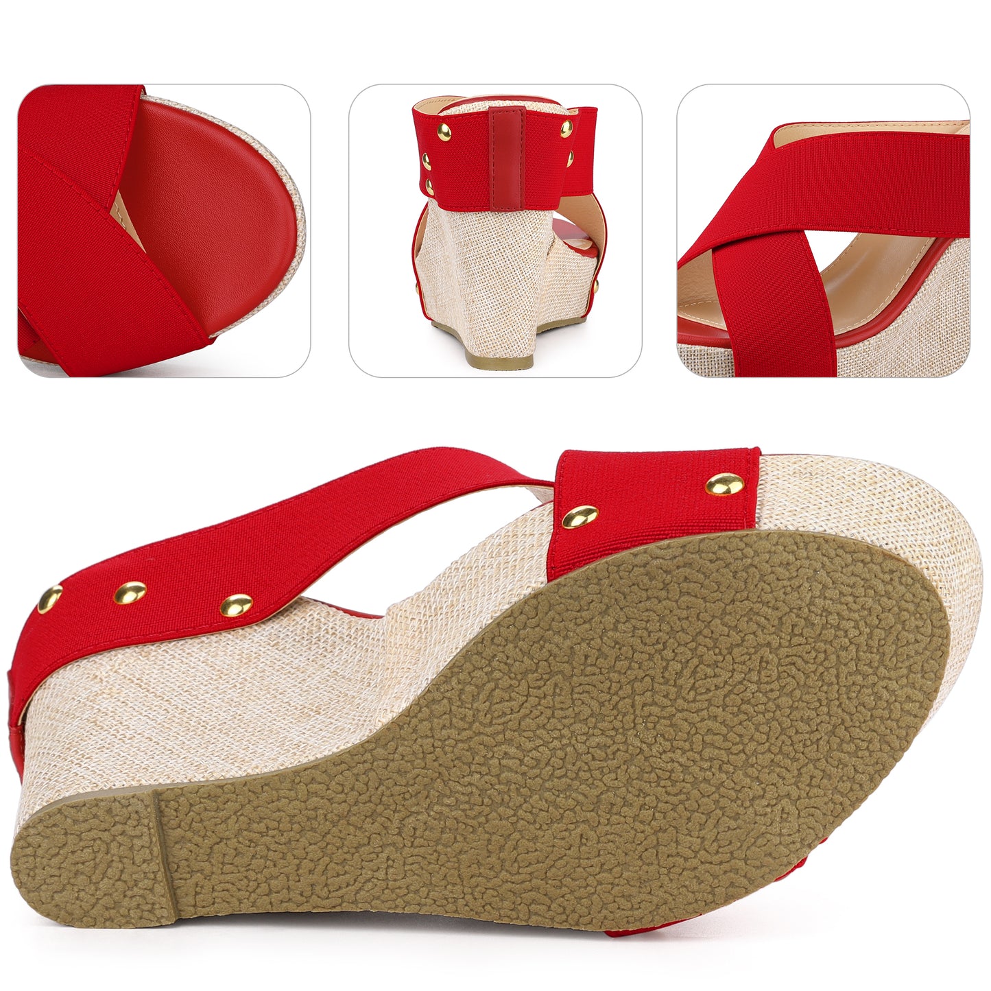Sandalias de cuña con plataforma y punta abierta de lino para mujer