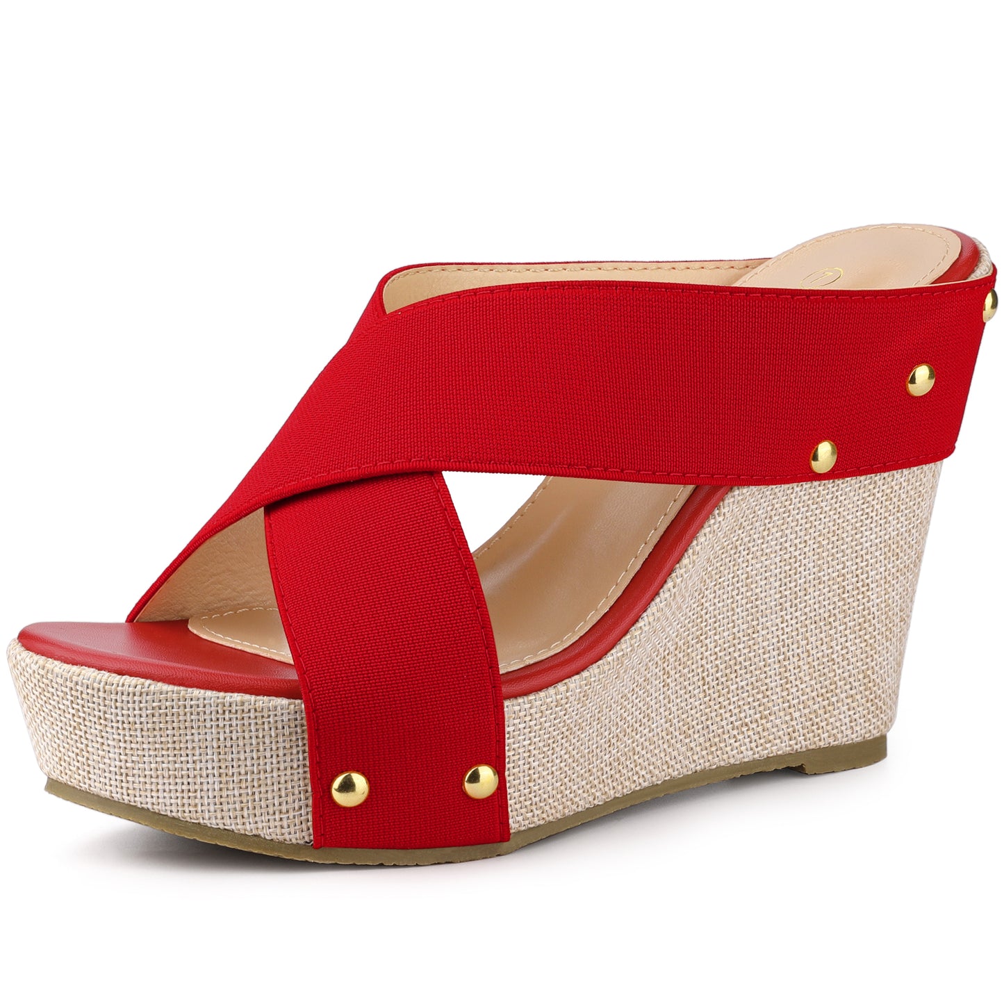 Sandalias de cuña con plataforma y punta abierta de lino para mujer